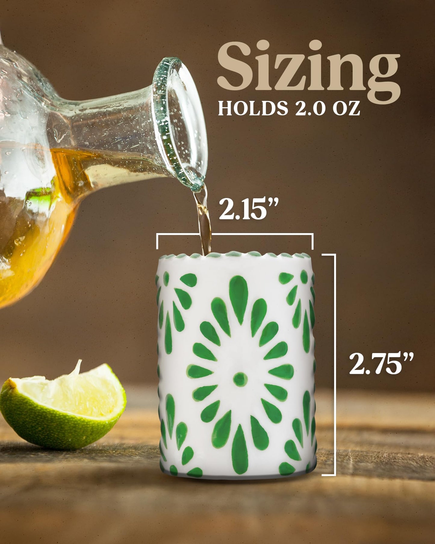 MEZCASA Talavera Shot Glasses — 100% Handmade Ceramic Tequila Shot Glasses with Talavera Mexican Pottery Design — Perfect Tequila Gifts for Women & Men for Any Occasion (GREEN | SET OF 4)