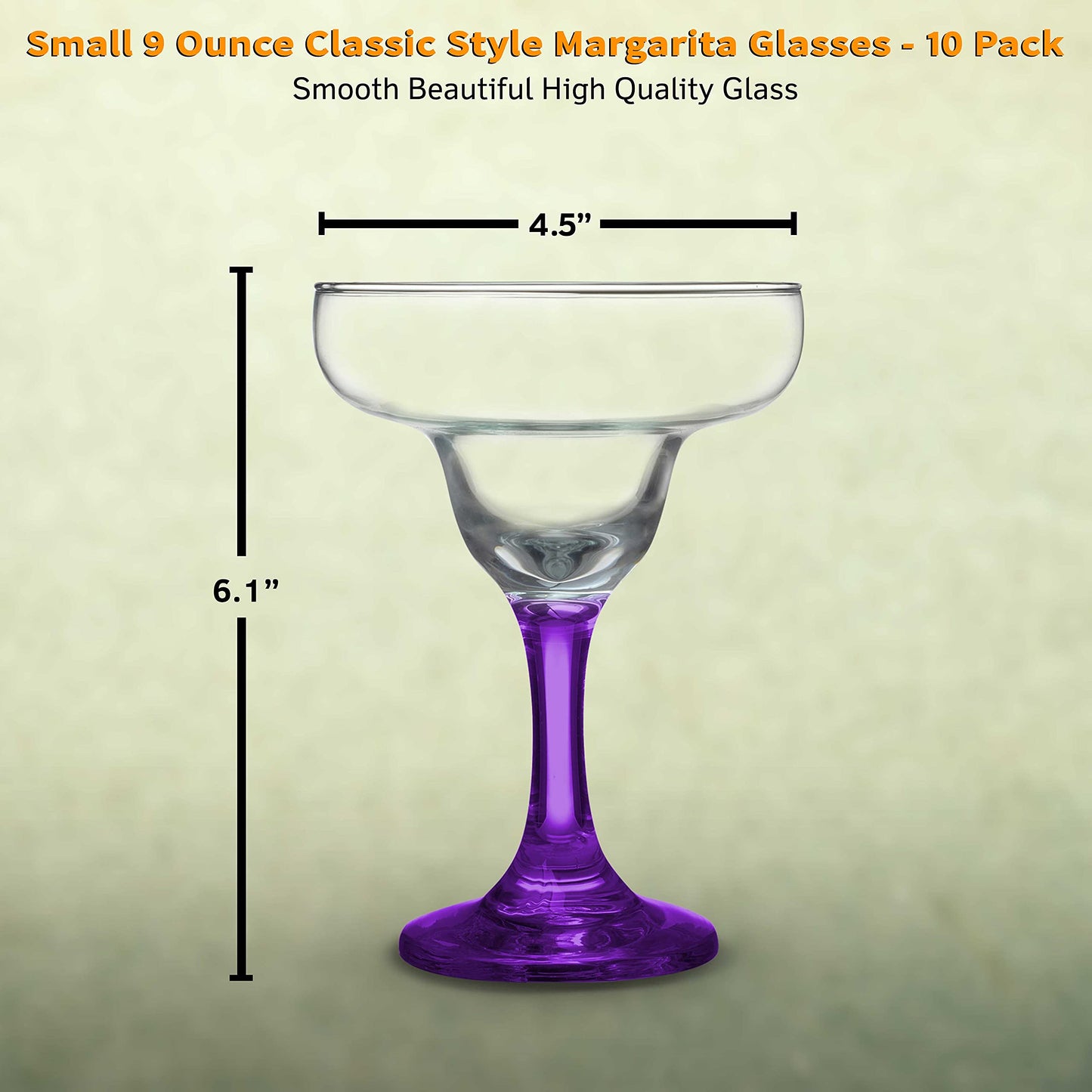 DISCOUNT PROMOS 10 Margarita Glasses Set, 9 oz. - Classic, Smooth, Barware, Glassware - Purple