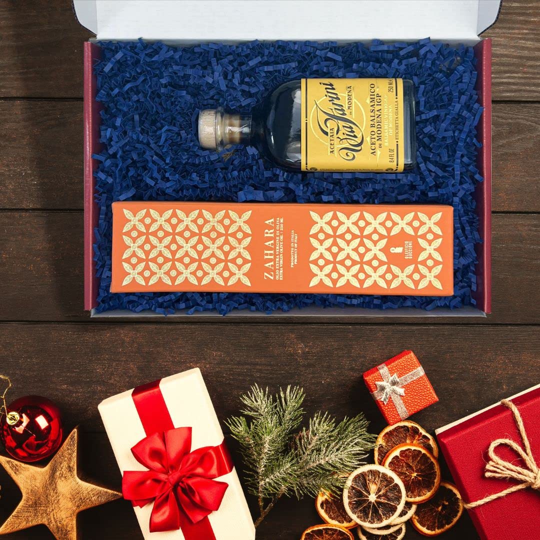 Brava Giulia Selections Gift Box | Premium Gourmet Italian Aged Via Farini Balsamic Vinegar Of Modena And Zahara Extra Virgin Olive Oil Imported From Italy