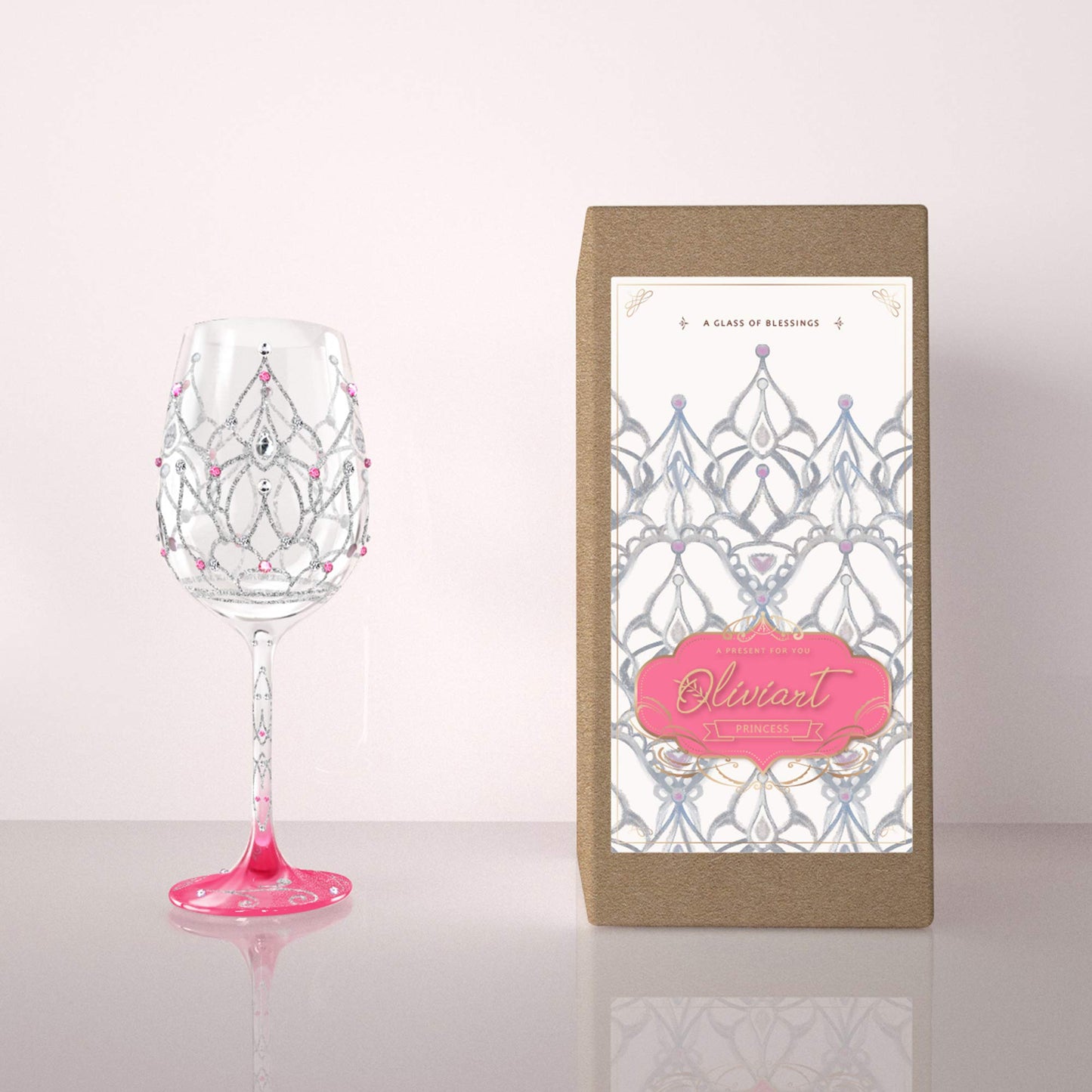 NymphFable Colorful Wine Glass Princess Crown Artisan Painted Glass 15 oz Novelty Gift for Birthdays,Weddings,Valentine's Day