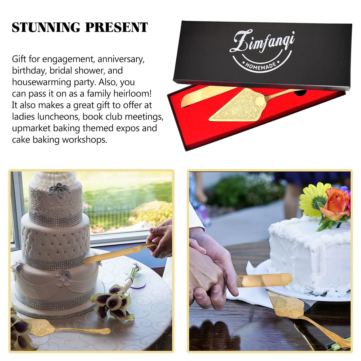 Wedding Cake Knife and Server Set, Stainless Steel Vintage Cake Cutting Set for Wedding, Birthday, Cake Serving Set, Keepsake for Newlyweds
