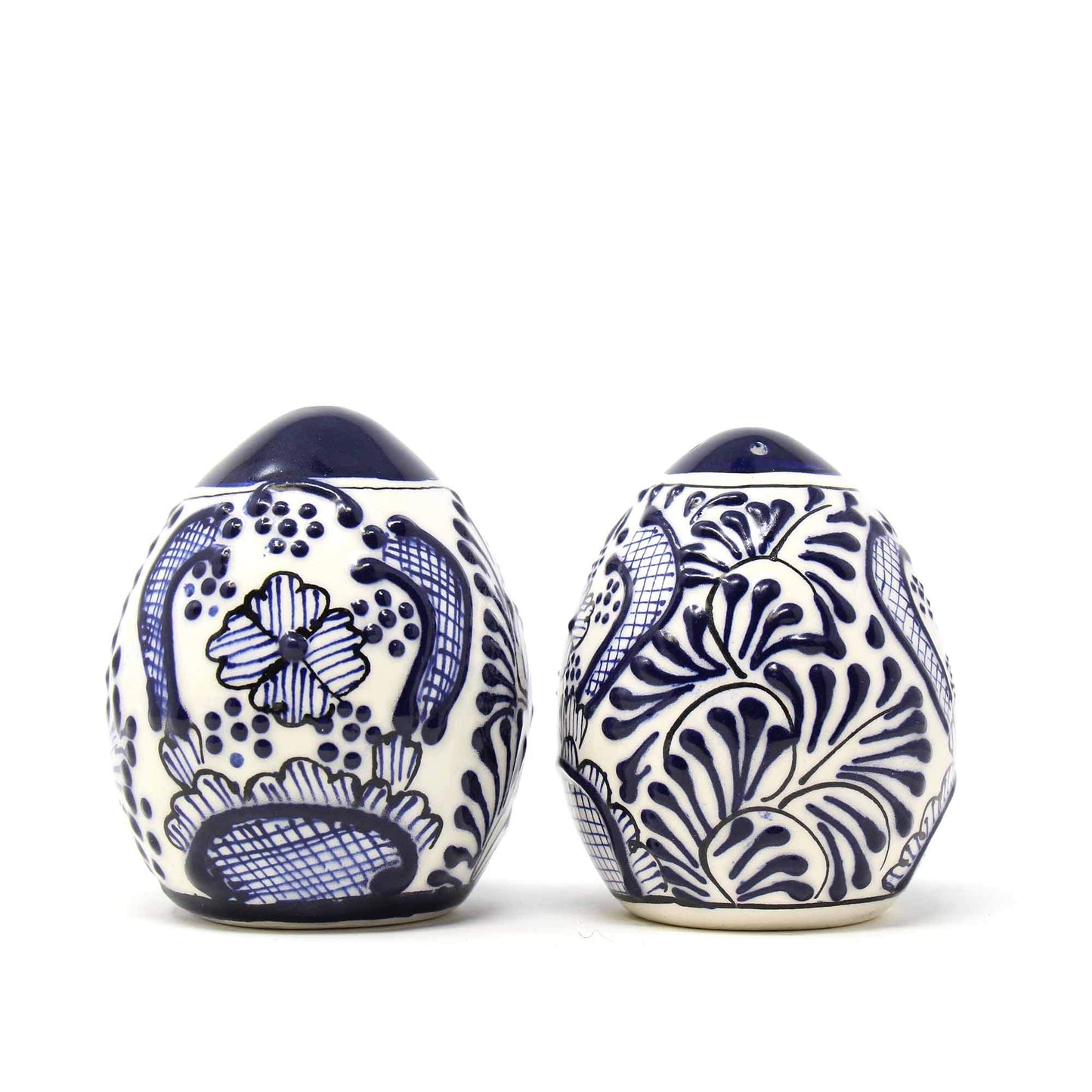 Global Crafts Encantada Handmade Hand-Painted Authentic Mexican Pottery, Salt and Pepper Shaker Set, Blue Flower (MC085F-K2)