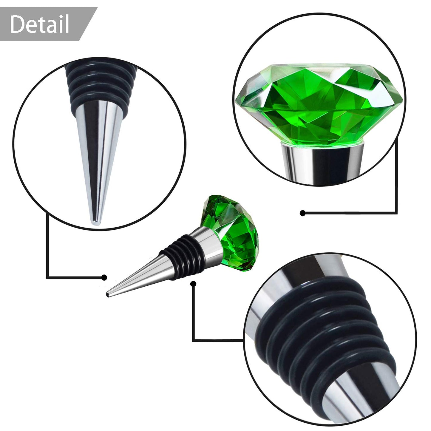 JETKONG 3 Pcs Wine Beverage Bottle Stoppers Reusable Diamond Plug Wine Corks Crystal Wine Stopper (Red Blue Green)