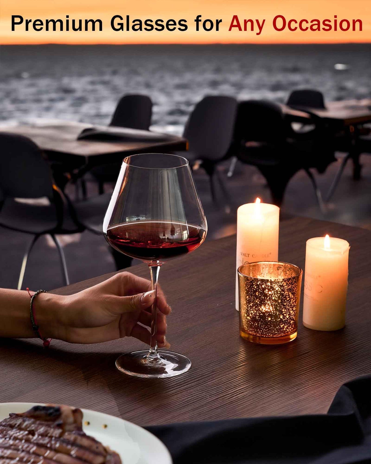 Hand Blown Italian Style Crystal Burgundy Wine Glasses - Lead-Free Premium Crystal Clear Glass - Set of 2-21 Ounce - Gift-Box for any Occasion