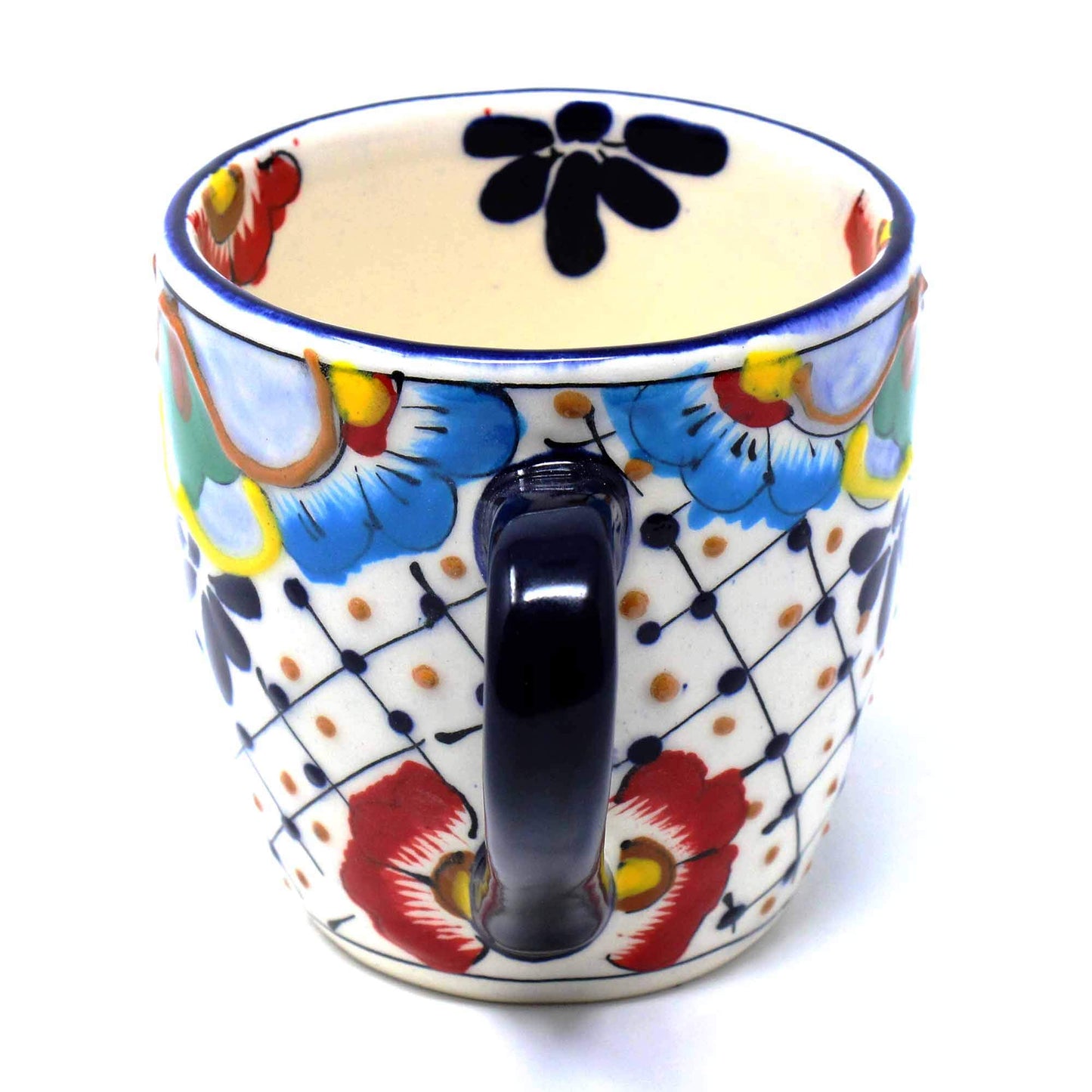 Global Crafts Encantada Handmade Hand-Painted Authentic Mexican Pottery Mugs (1-Pack, Dots & Flowers)