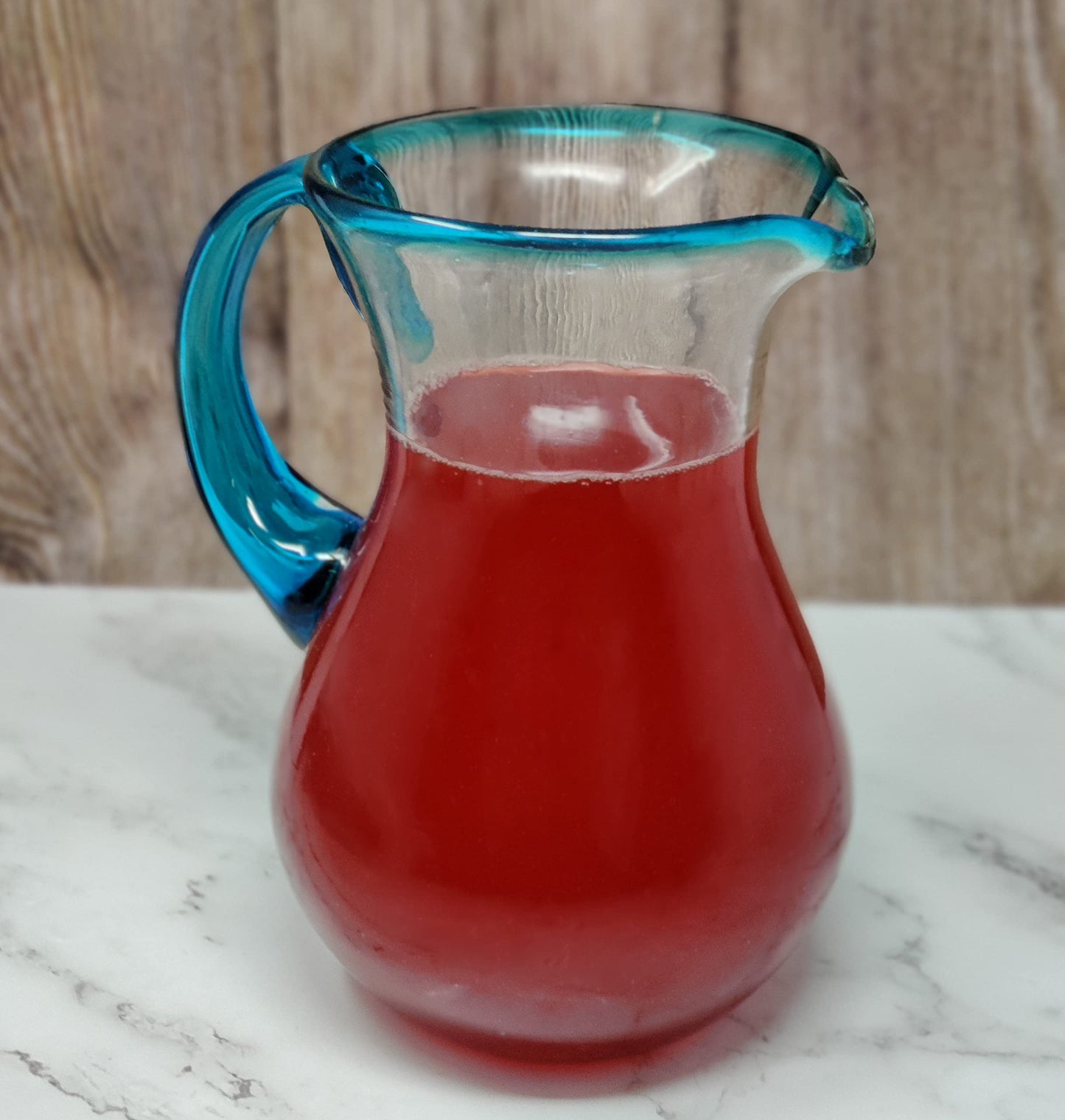 Dos Sueños Mexican Hand Blown Glass Drinkware Set - Includes Pitcher (84oz) and 4 Margarita Glasses (16oz) – Aqua Rim