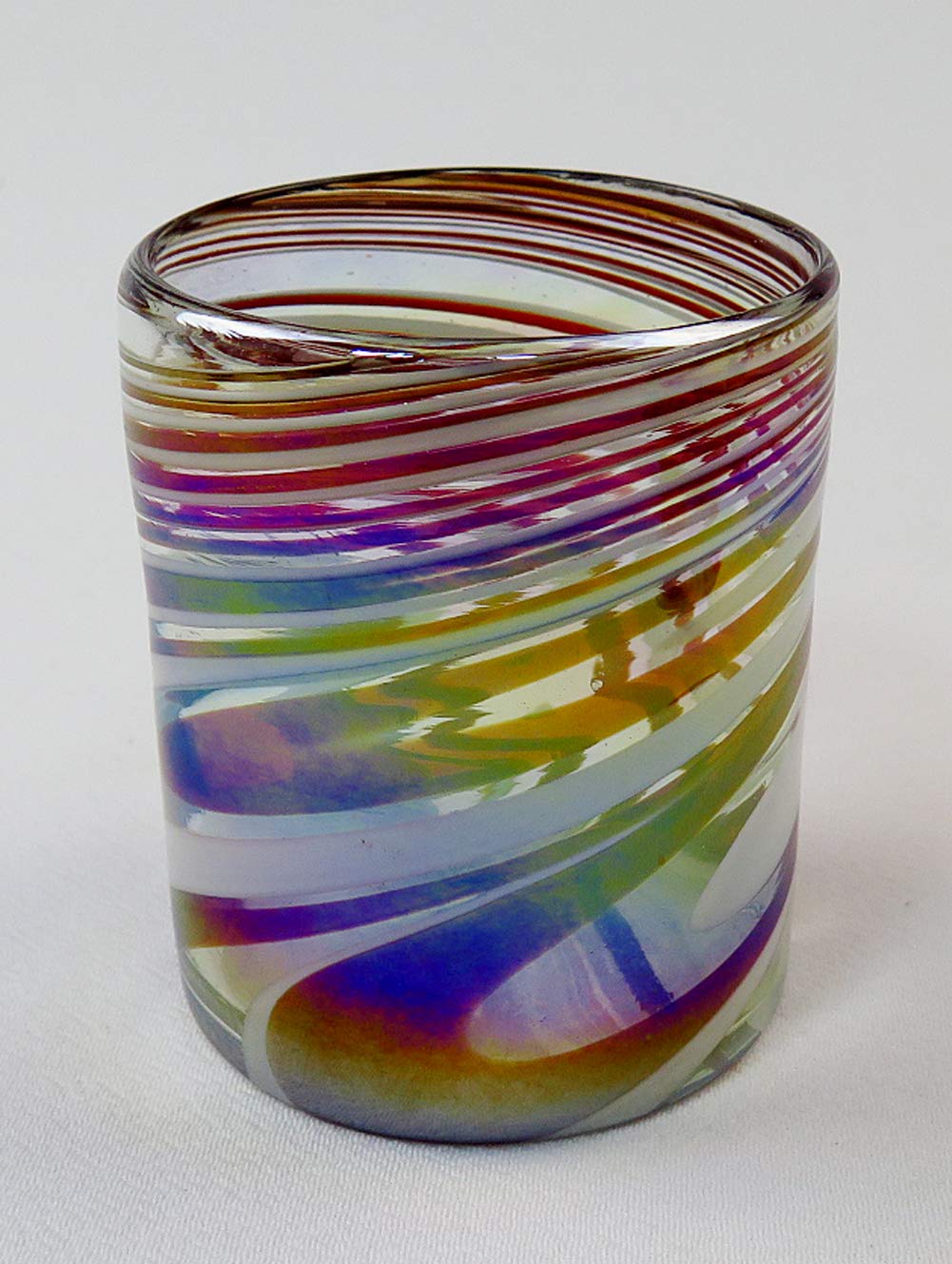 Hand Blown Glass Multicolor Swirl 12 Oz. (Set of 4)