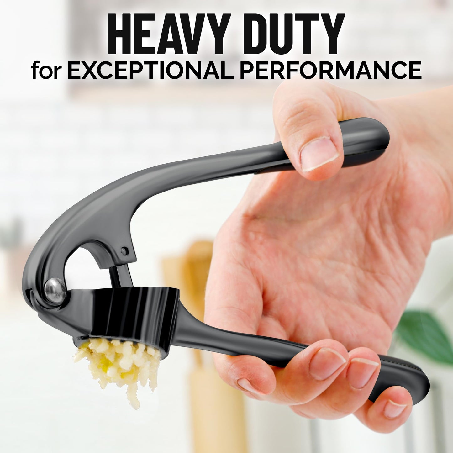 Zulay Kitchen Premium Garlic Press Set - Rust Proof and Dishwasher Safe Professional Garlic Mincer Tool - Easy-Squeeze, Easy-Clean with Soft, Ergonomic Handle - Silicone Garlic Peeler and Brush-Dark Gray