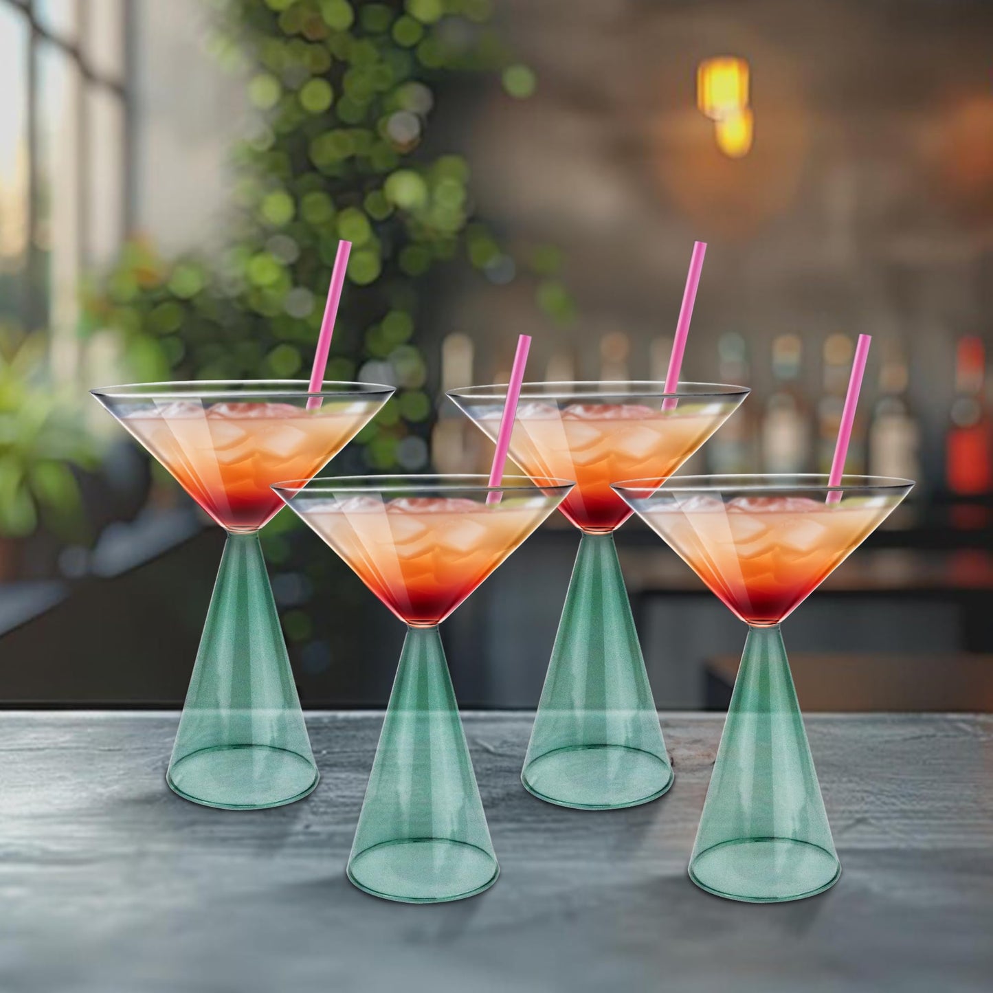 Gusto Buono 8.4oz Martini Glasses – Set of 4 Drinkware with Sea Green Stem Geometric Design | Heat-Resistant, Dishwasher & Microwave Safe | Perfect for Martinis, Cocktails, Home, Parties, & Gifts