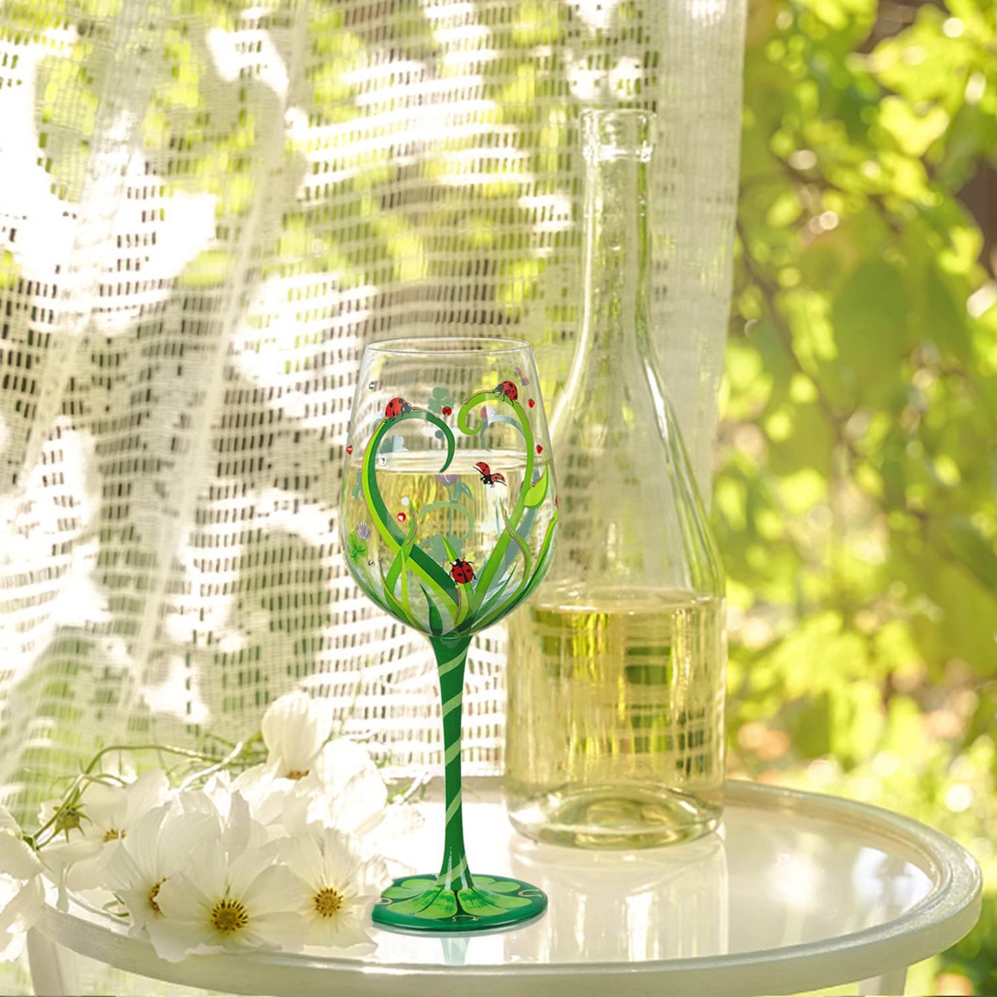 NymphFable Ladybug Wine Glass Hand Painted Wine Glass Personalised Ladybug Birthday Gift for Women, 15oz