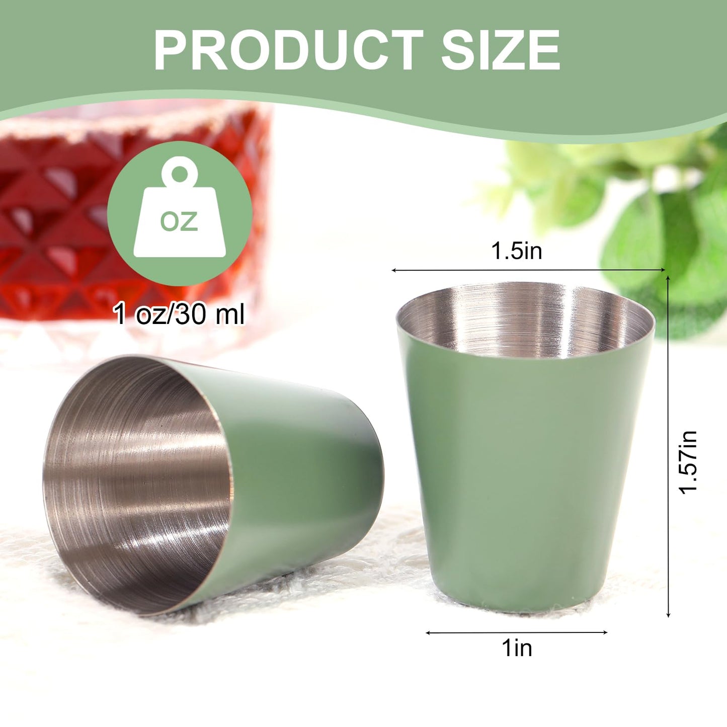 12 Pack Metal Shot Glasses 1oz Green Shot Glasses pool Shot Glasses Set Of 12 Sage Green Cups Stainless Steel Shot Glasses Small Shot Glasses For Bar Party Cocktail Restaurant Barware Gift (1.5 Inch)