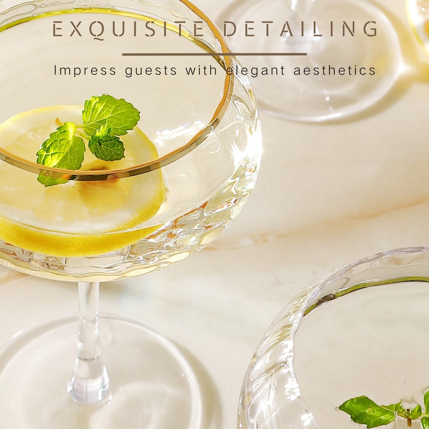 Lysenn Coupe Glasses Set of 4 - Premium Hand Blown Martini Glasses - Perfect for Cocktail and Champagne – 8.45 oz, Gold Rim