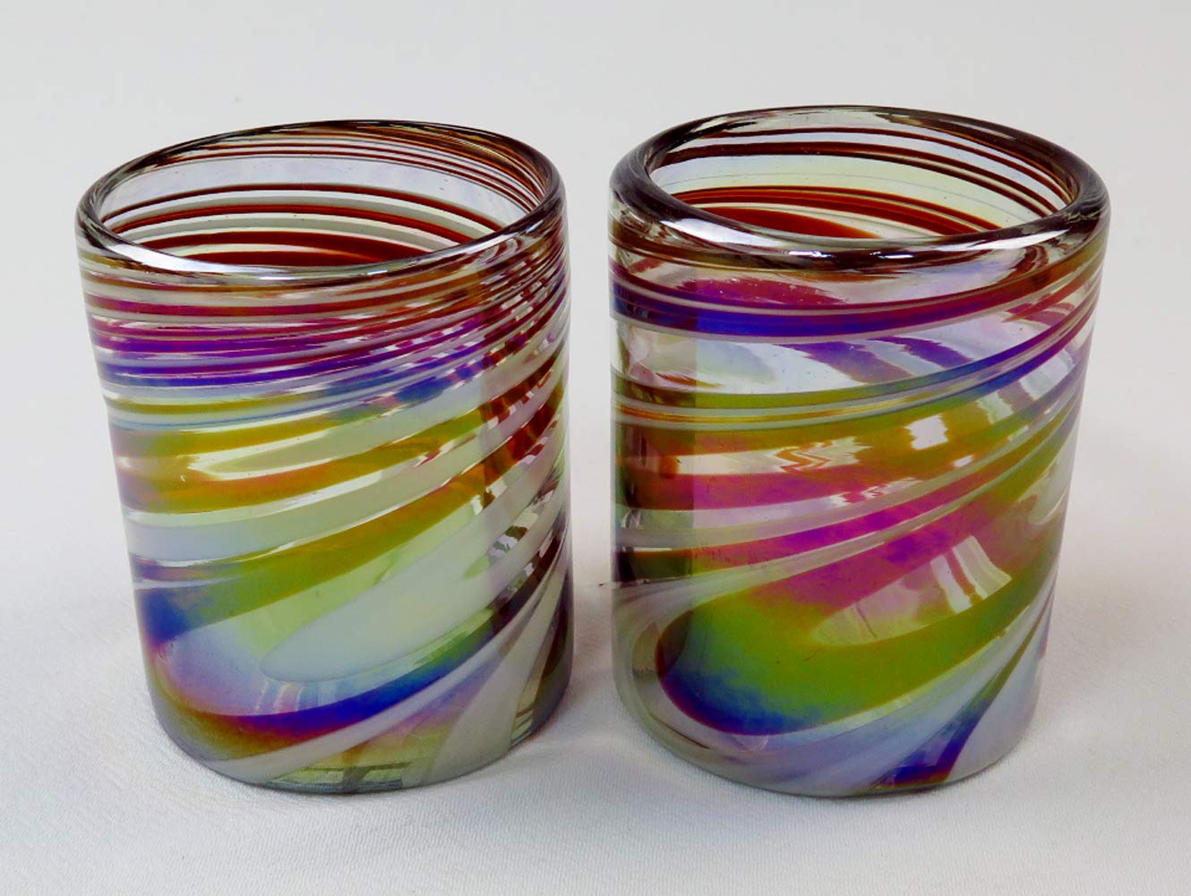 Hand Blown Glass Multicolor Swirl 12 Oz. (Set of 4)