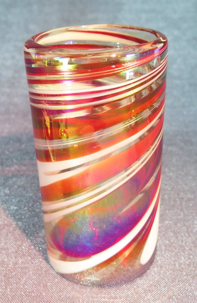 Hand Blown Glass Red White Swirl, Candy Cane design. (Set of 4)
