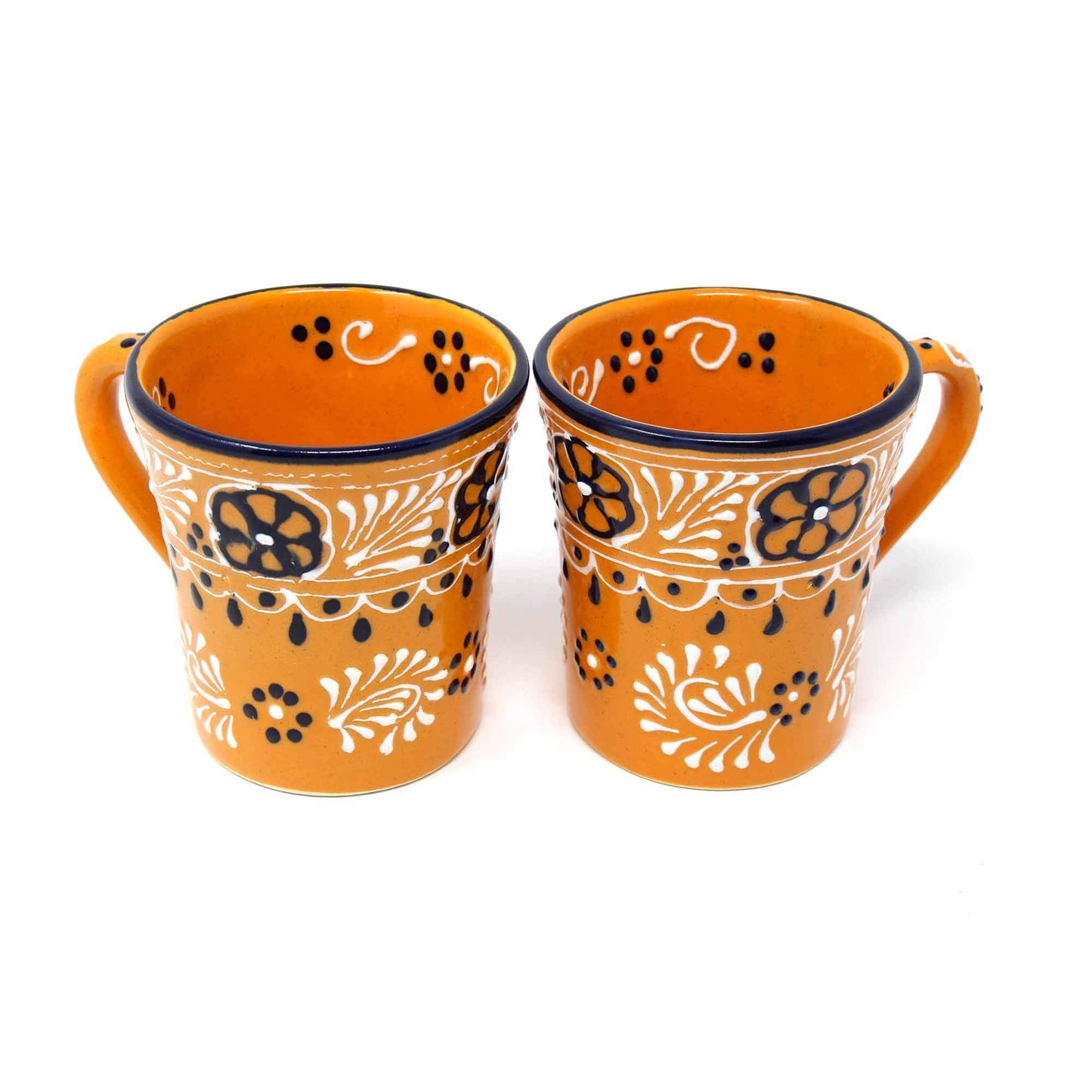 Global Crafts Encantada Handmade Hand-Painted Authentic Mexican Pottery Mugs (2-Pack, Mango)
