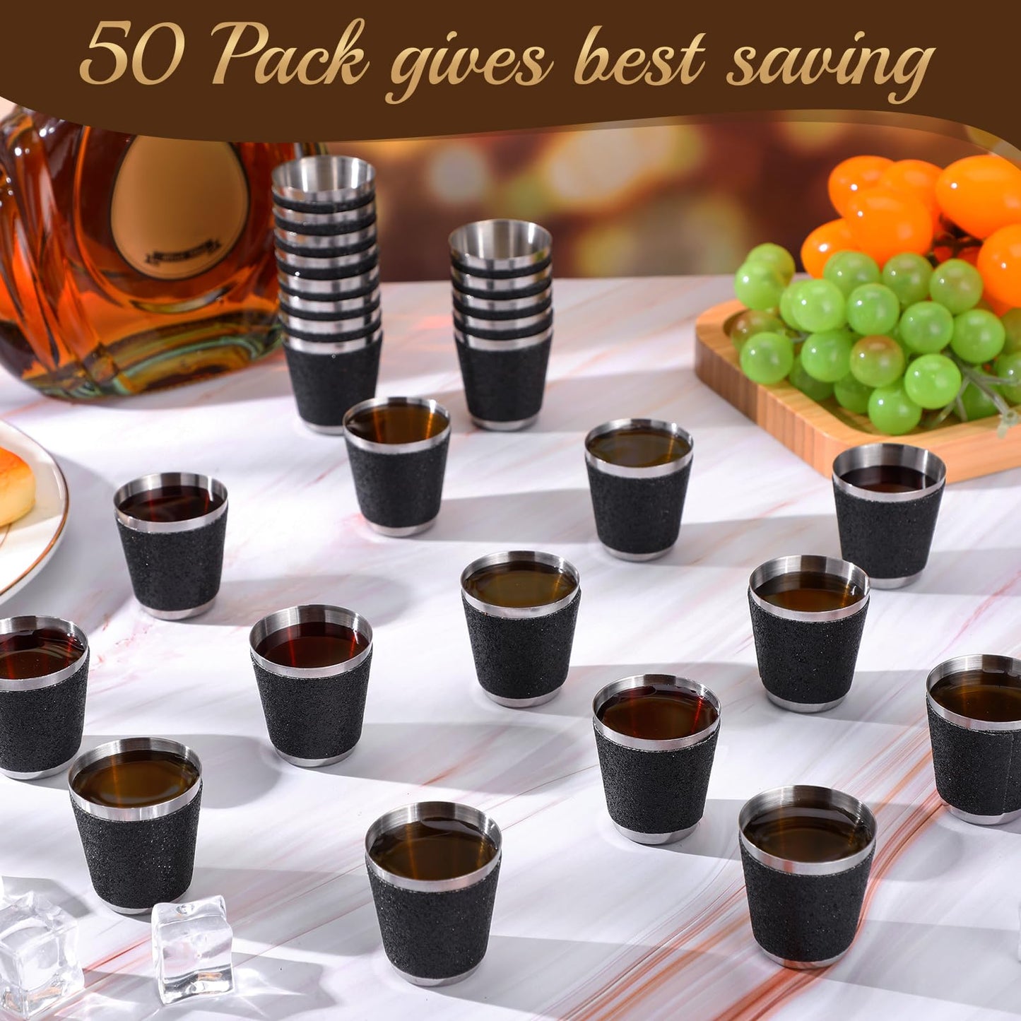 Qinyoung 50 Pcs 1 oz Stainless Steel Shot Glasses Bling Wine Glitter Metal Shot Glasses Bachelorette Wedding Valentine's Party Supplies for Espresso Whiskey Bar(Black)