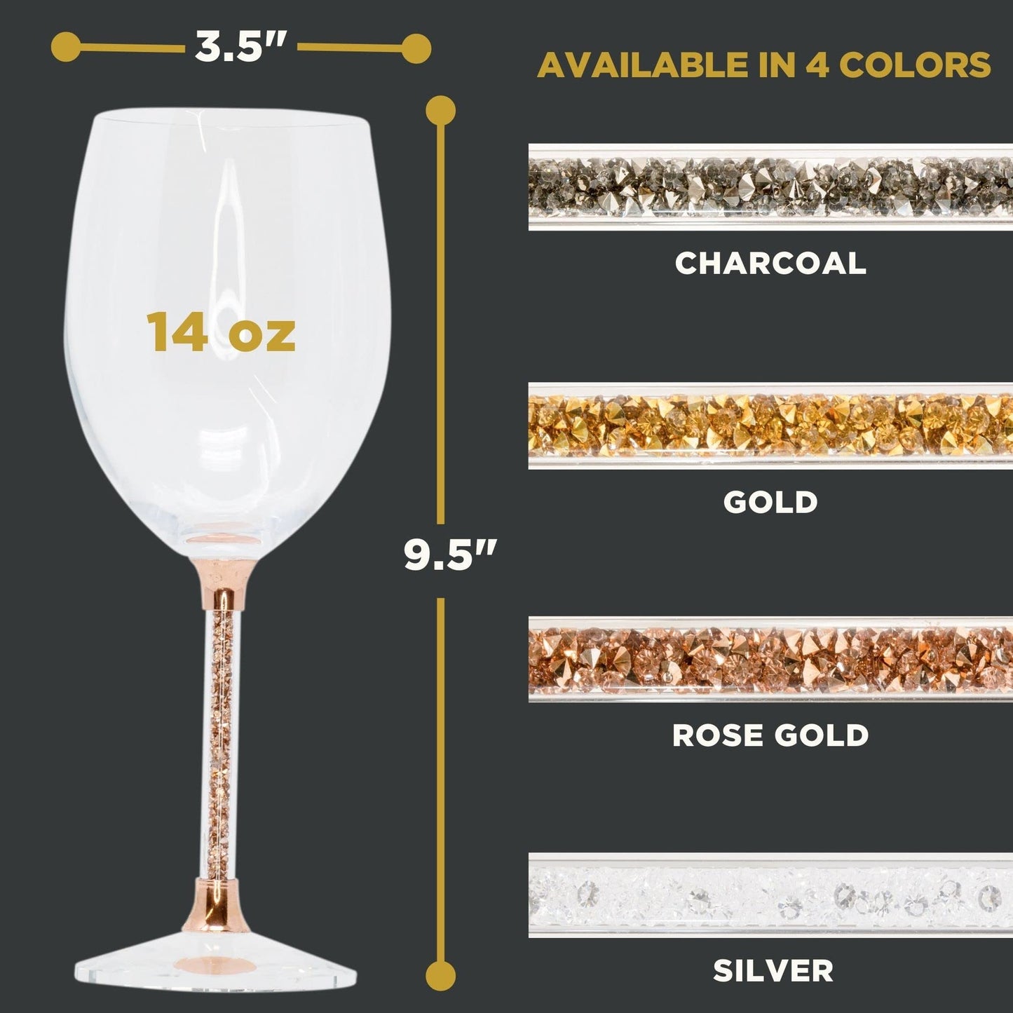 Sparkles Home Vetrina Stem Wine Glass, Sophisticated Crystal Glassware, Faceted Base, Red, White, Rosé, For Celebration Dining Table Setting, Event, Wedding, Rose Gold, Set of 2 in Gift Box