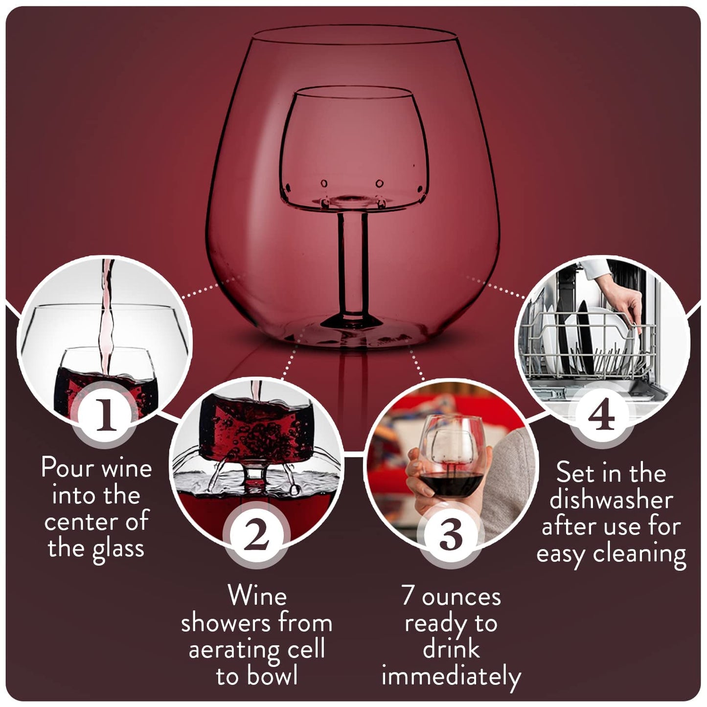 Stemless Aerating Wine Glasses (Set of 2) by Chevalier Collection – Patented Wine Glasses with Built In Aerator
