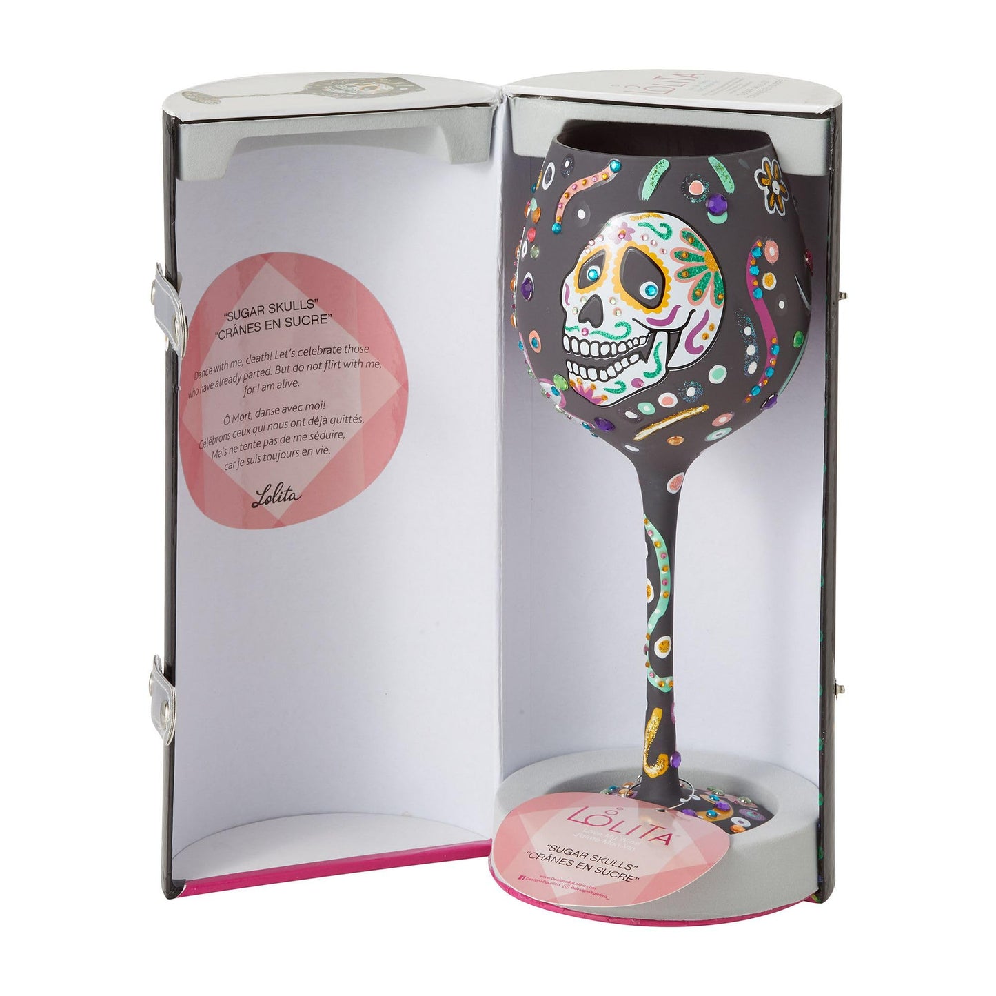 Enesco Designs by Lolita Halloween Sugar Skulls Super Bling Artisan Wine Glass, 22 Ounce, Multicolor