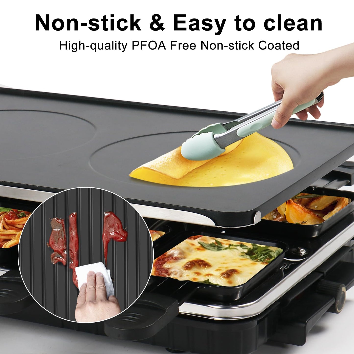 Party Grill with 8 Raclette Cheese Pans - Social Dining at its Best