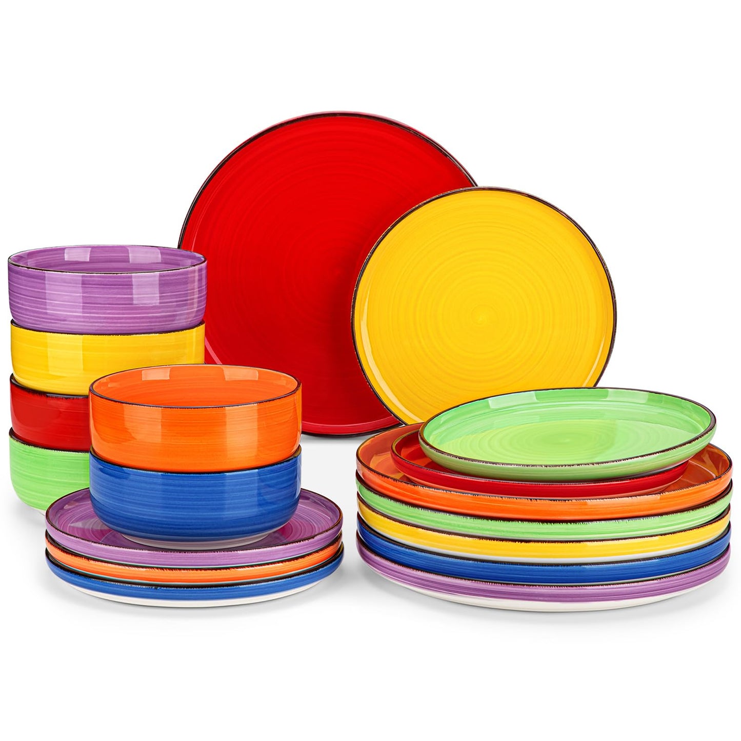 vancasso Bonita Dinnerware Sets 18 Pieces, Stoneware Dishes Set for 6, Plates Set and Bowls Set, Dinshwasher and Microwave Safe, Multicolor