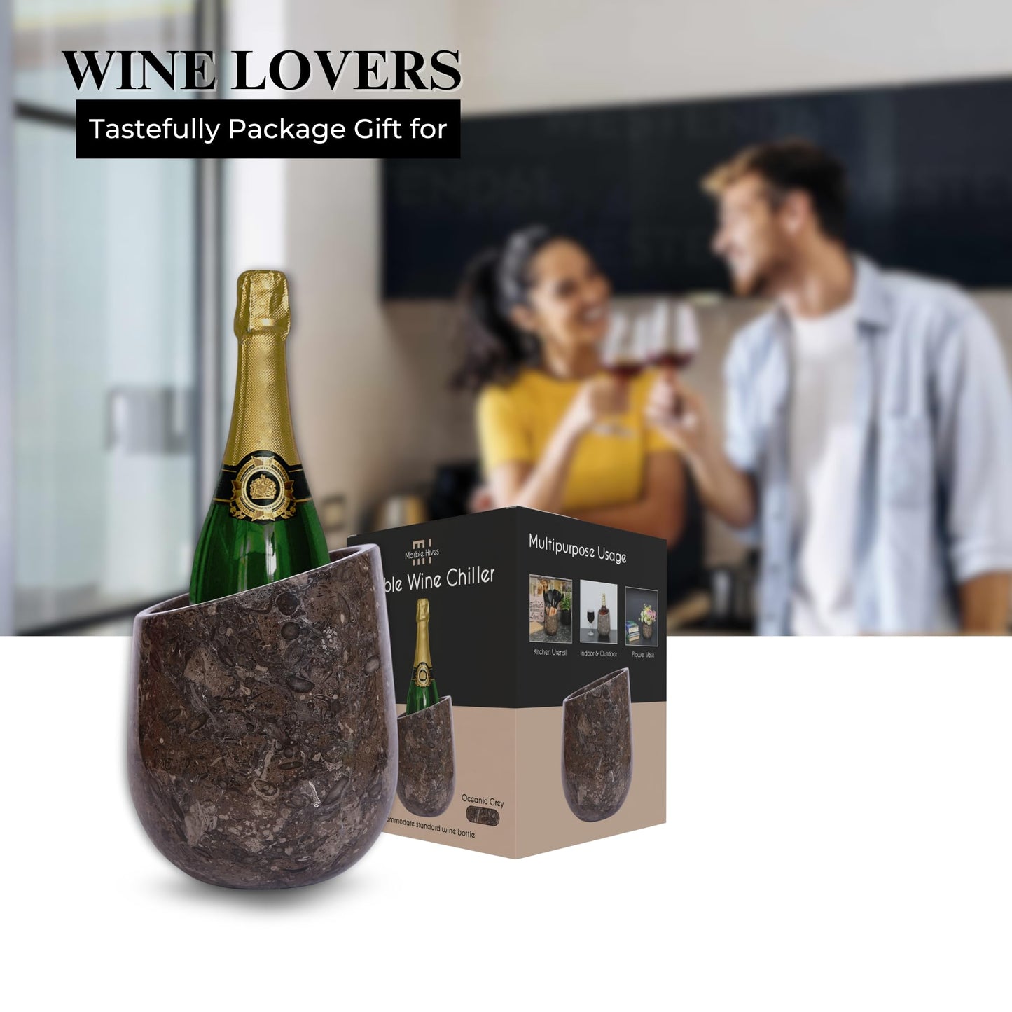 Marble Hives Marble Wine Chiller- Premium Wine Chiller Bucket- Perfect Wine Bottle Chiller- Keep Your Champagne Chiller and Safe- Easily Holds 750ml Bottle - Wine Cooler (Oceanic)