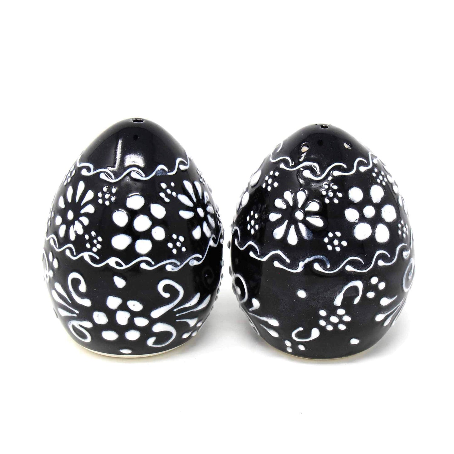 Global Crafts Encantada Handmade Hand-Painted Authentic Mexican Pottery, Salt and Pepper Shaker Set, Ink Collection, Black and White, (MC085I-K2)