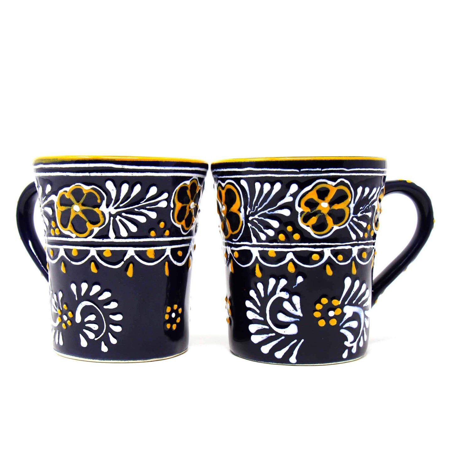 Global Crafts Encantada Handmade Hand-Painted Authentic Mexican Pottery Mugs (2-Pack, Blue Helecho)
