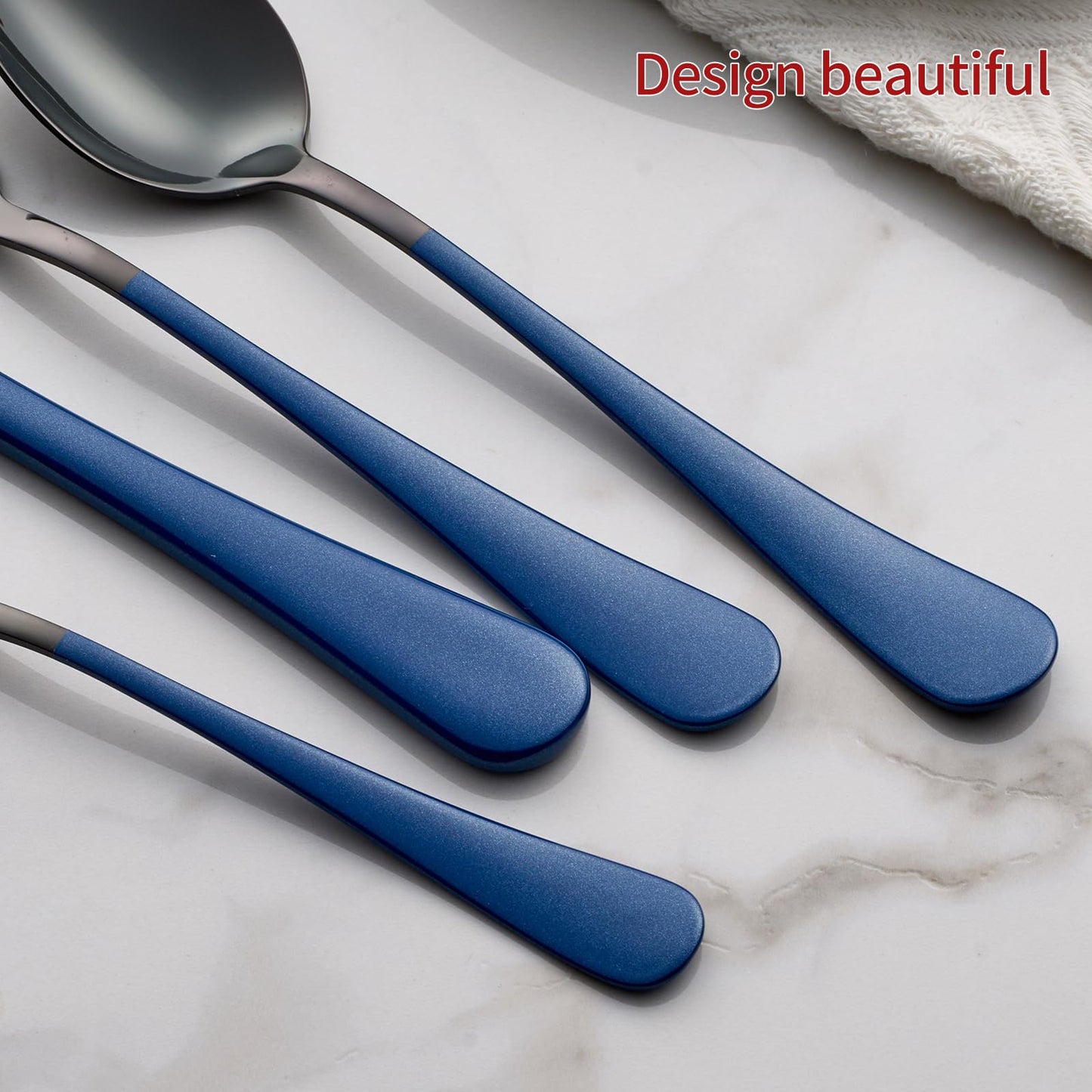 Black and Blue 20-Piece Silverware Set 18/0 Stainless Steel Flatware Sapphire Blue Handle Cutlery Set Service for 4 Dinner Knives Forks Spoons Set Mirror Finish Dishwasher Safe