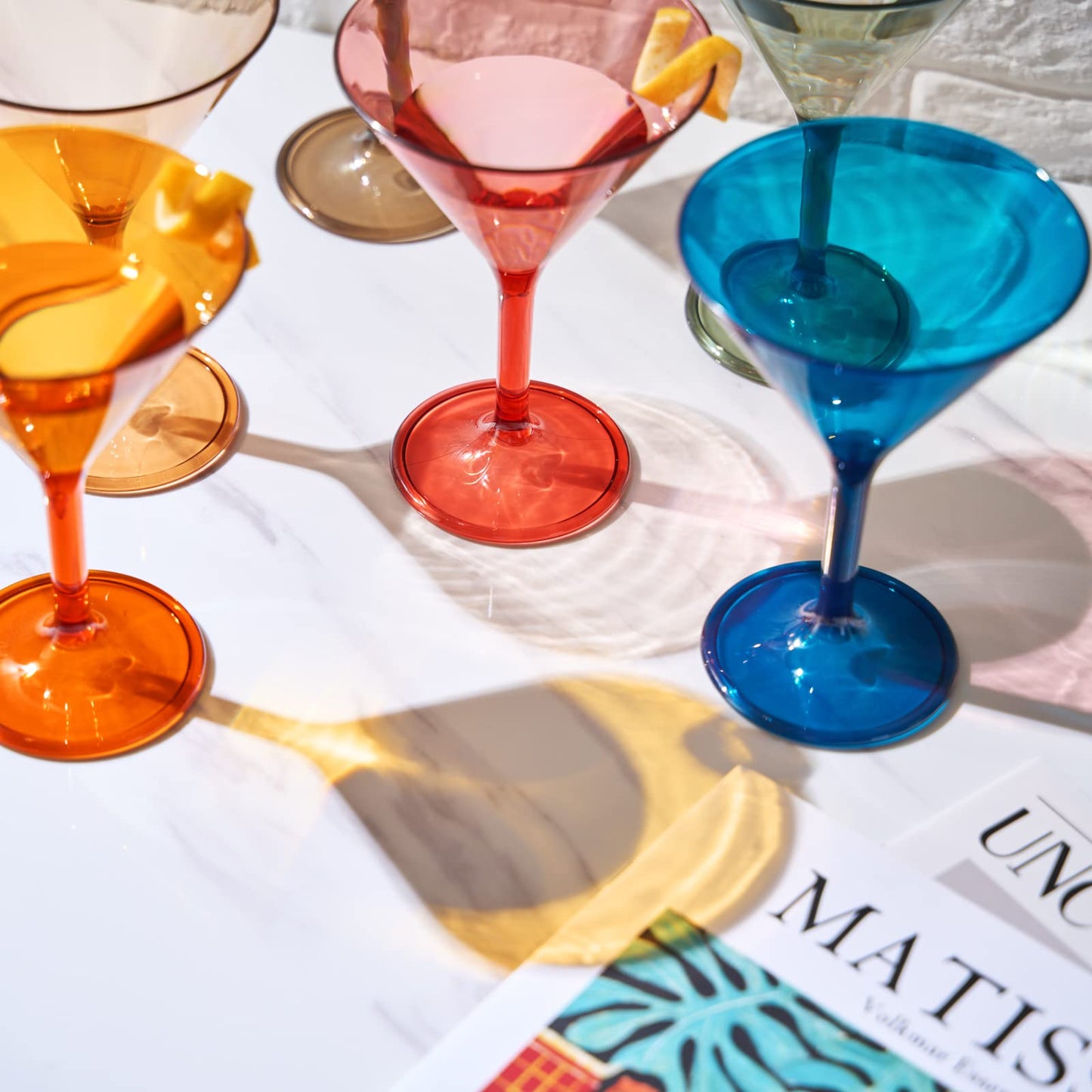 European Style Plastic Crystal Glasses, Unbreakable Martini, Cocktail | Set of 6 | Shatterproof Acrylic 100% Tritan Drinkware, Colored BPA-free, Reusable, Outdoor, Pool and Indoor, Dishwasher Safe 10 Oz.