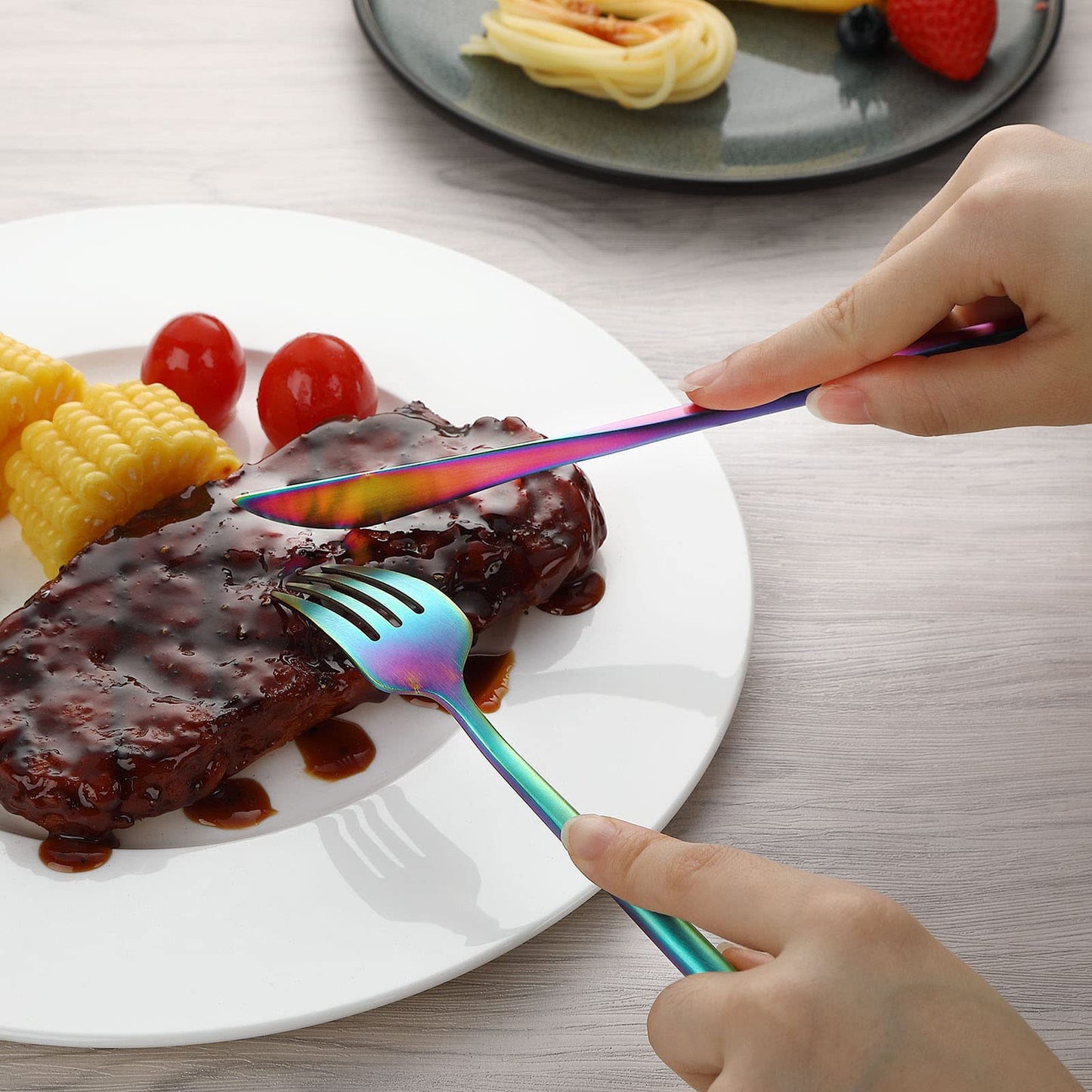 Rainbow Flatware Matte Silverware Set - 20 Piece 18/10 Colorful Stainless Steel Flatware Cutlery Utensils Tableware Set Service for 4, Includes Knife/Fork/Spoon, Reusable, Dishwasher Safe