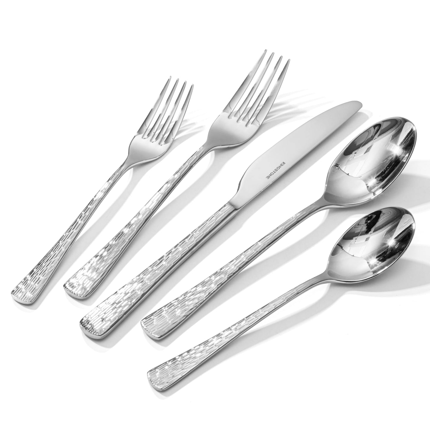 KINGSTONE Hammered Silverware Set, Flatware Set, 18/10 Stainless Steel Premium Cutlery with Unique Ripple Handles Design Mirror Polished - Dishwasher Safe (30-Piece)