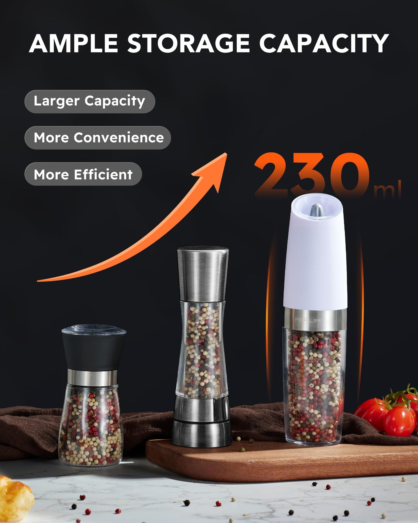Electric Salt and Pepper Grinder Set, Upgraded 9 Oz. Capacity Refillable Battery-Operated Automatic Salt and Pepper Grinder Shakers Mill, Adjustable Coarseness One-Hand Operation (Black & White)