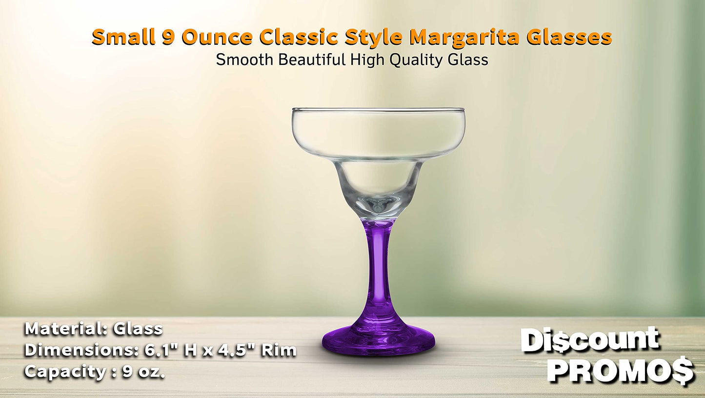 DISCOUNT PROMOS 10 Margarita Glasses Set, 9 oz. - Classic, Smooth, Barware, Glassware - Purple