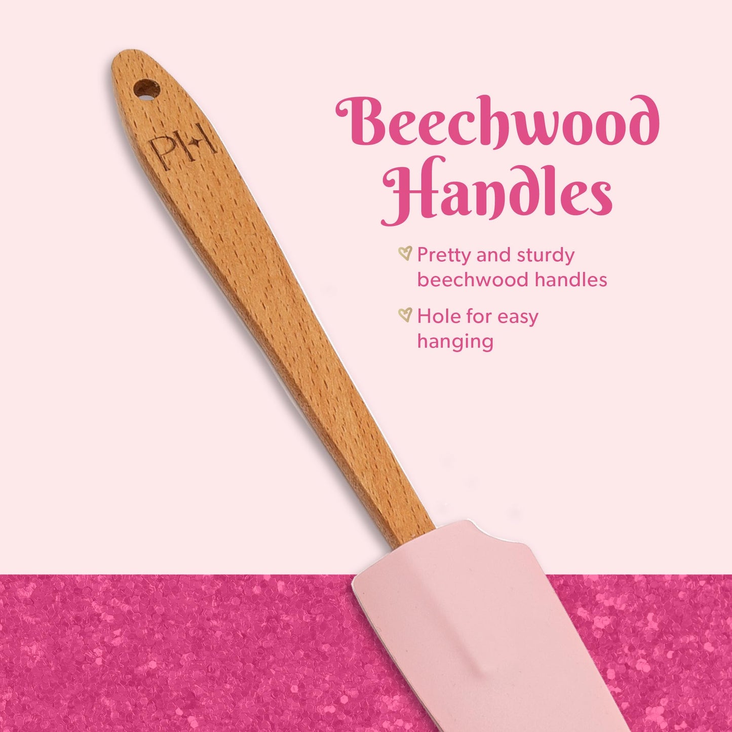 Paris Hilton Mini Silicone Spatula Set, Heat Resistant Kitchen Utensils Tool Set includes Mini rounded spatula, pointed spatula, spoon, all-purpose spatula and basting brush, 5-Piece, Pink