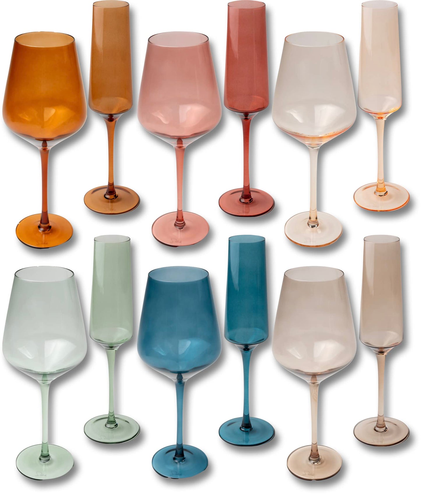 Saludi Colored Wine Glasses & Matching Champagne Flutes (as featured on Bachelor in Paradise)
