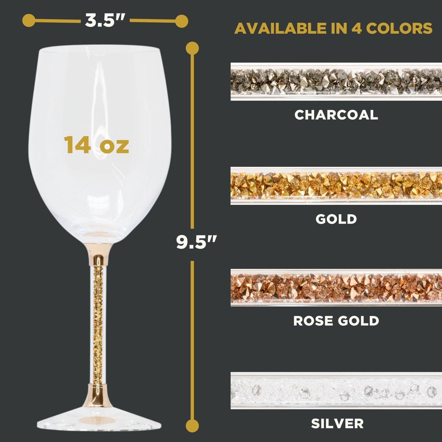 Sparkles Home Vetrina Stem Wine Glass, Crystal Glassware, Faceted Base, Red, White, Rosé, For Celebration, Dining Tabling Setting, Events, Weddings, Gold, Set of 2 in Gift Box