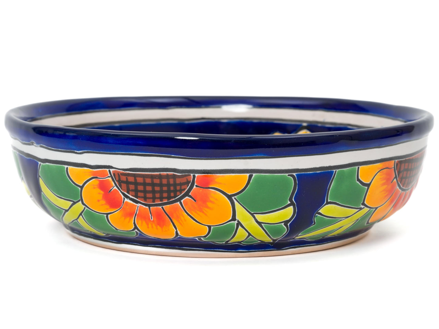 Enchanted Talavera Ceramic Hand-Painted Large Serving Bowl Pasta Bowl Fruit Bowl Salad Bowl Party Platter Holiday Bakeware Dish (Sunflower)