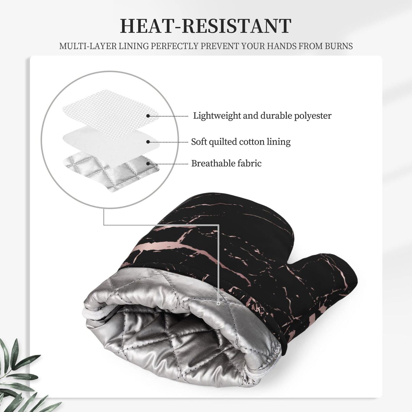 Oven Mitts and Pot Holders Rose Gold Marble Black Silicone Kitchen Accessories Set of 4 Heat Resistant Long Gloves Potholder Non-Slip Grip for Chef Cooking, Baking, Grilling, BBQ