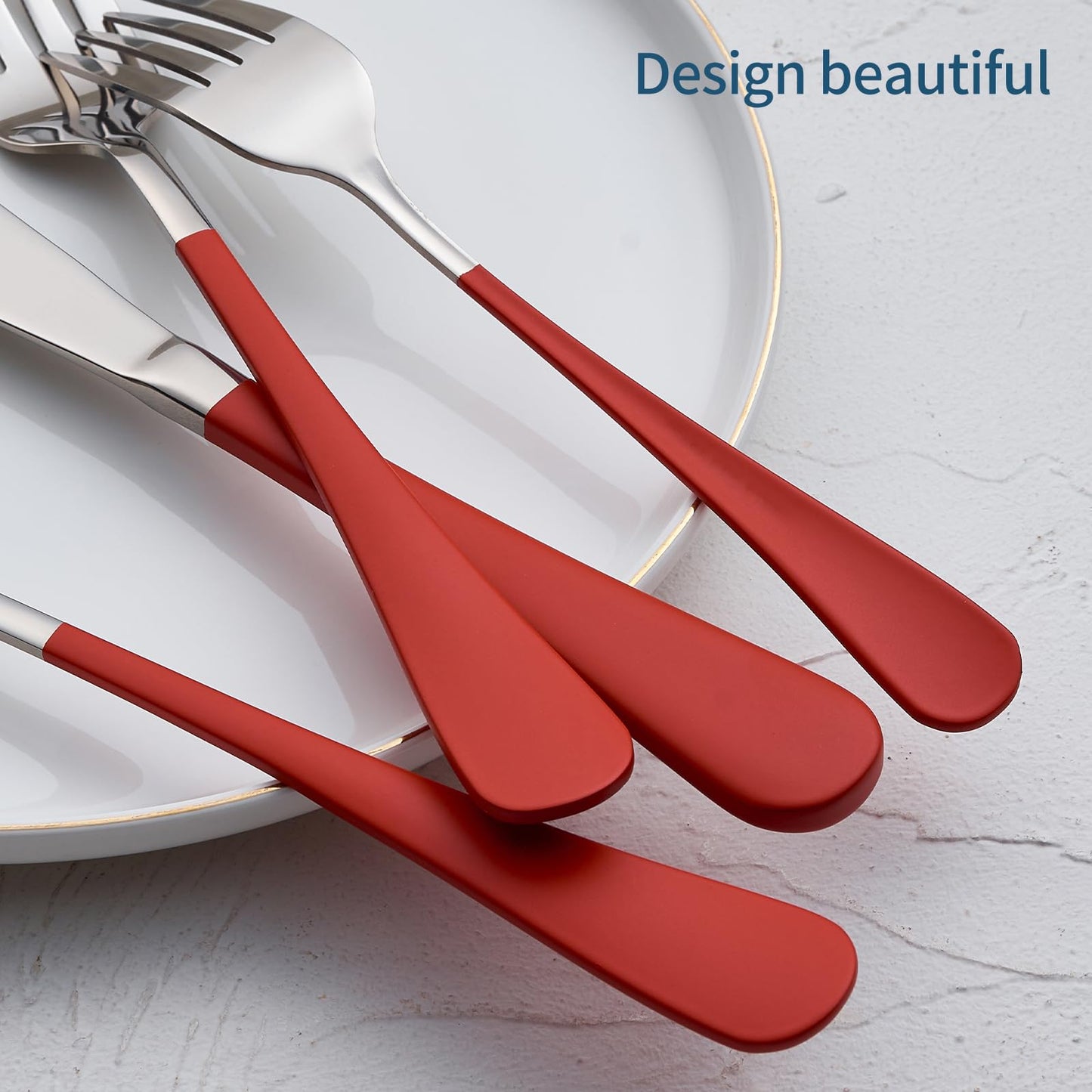 Red 20-Piece Silverware Set 18/0 Stainless Steel Flatware Red Handle Cutlery Set Service for 4 Fork Knife Spoon Set Mirror Finish Dishwasher Safe