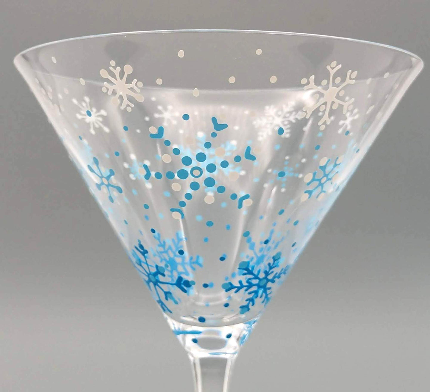 Blue and White Snowflake Martini Glass - Hand Painted - Winter, Pretty, Intricate Snow Flakes