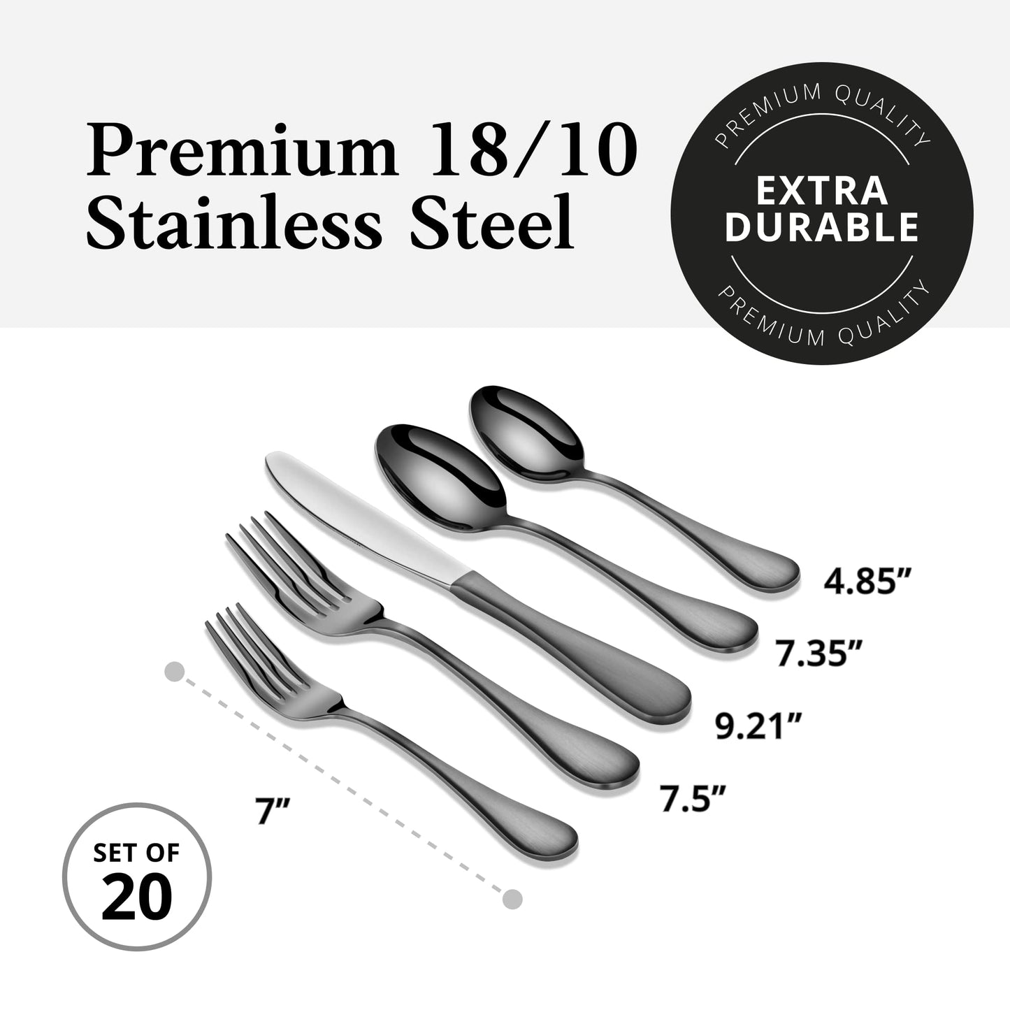 Artaste 56945 Rain 18/10 Stainless Steel Flatware 20-Piece Set, Black Finished, Service for 4
