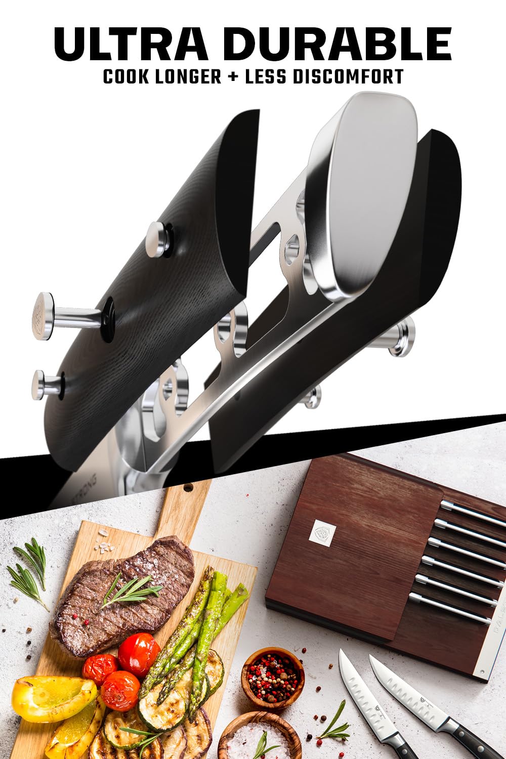Dalstrong Steak Knife Set - 8 Piece - 5-Inch Straight Edge Blade - Gladiator Series Elite - Forged High-Carbon German Steel Dinner Kitchen Knife - Black G10 Handle - Folding Block Set - NSF Certified