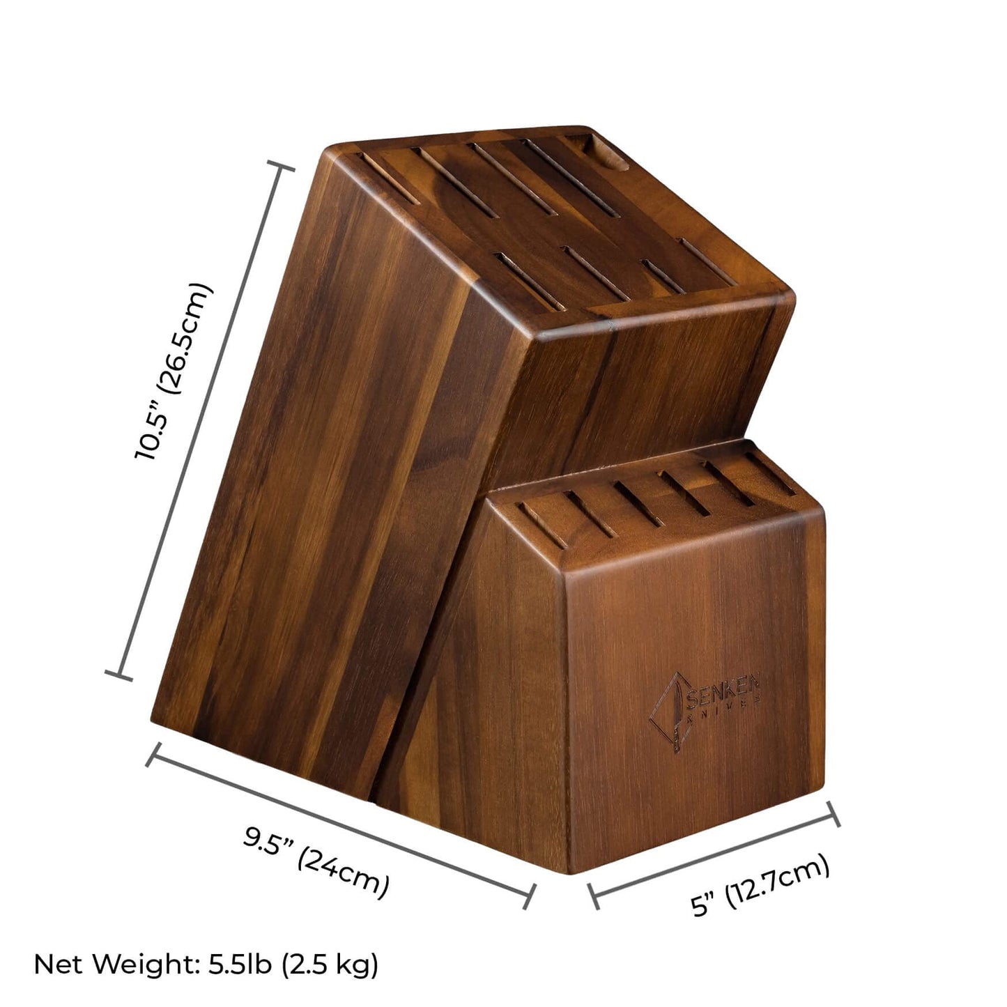 SENKEN 16-Piece Natural Acacia Wood Kitchen Knife Block Set - Japanese Chef's Knife Set with Laser Damascus Pattern, Includes Steak Knives, Kitchen Shears, Santoku, Cleaver & More (Red Resin Handles)