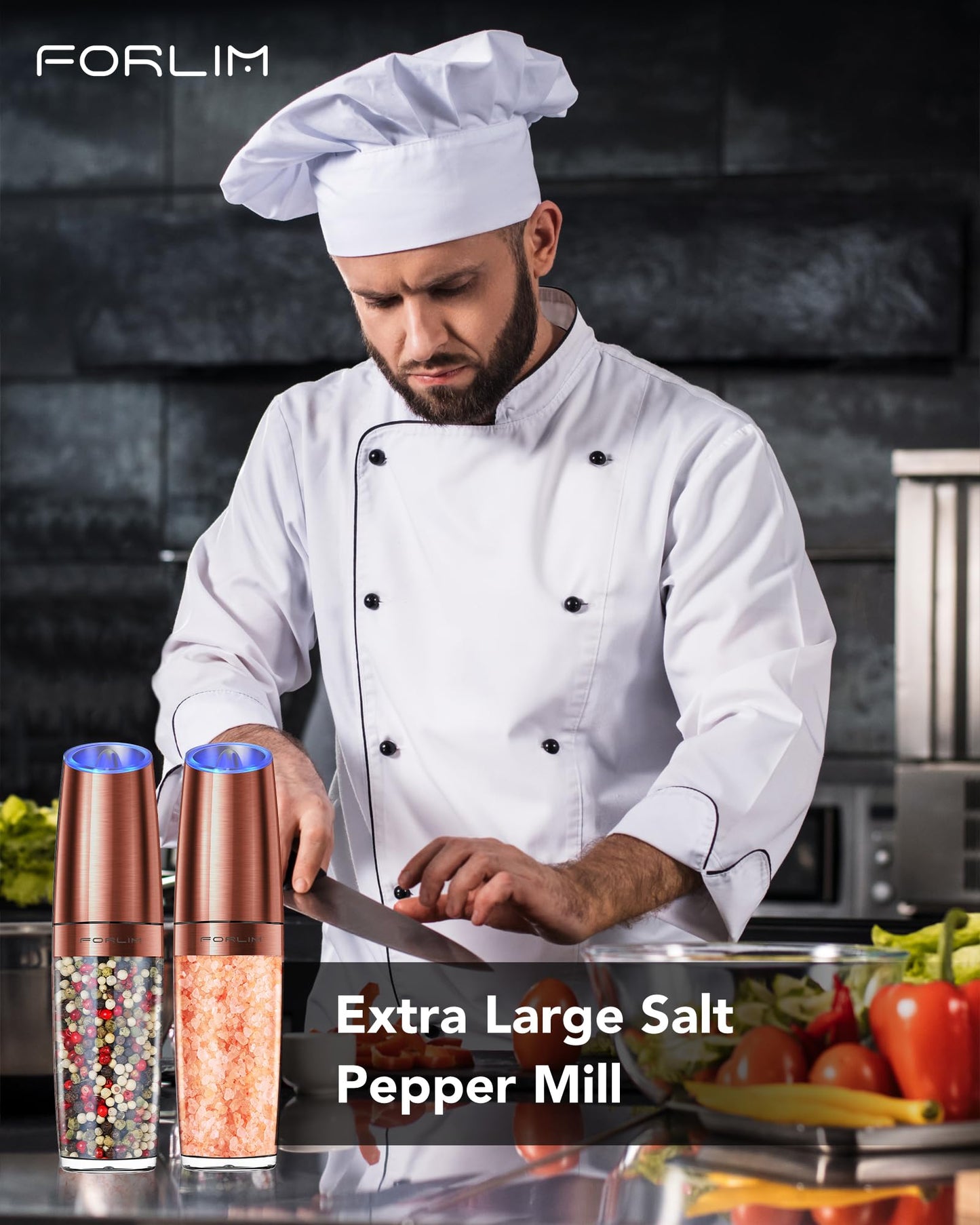 Upgraded 9 Oz. Capacity Electric Salt and Pepper Grinder Set, Battery Powered Salt Grinder Refillable, Automatic One Hand Operation Adjustable Coarseness, (Golden)