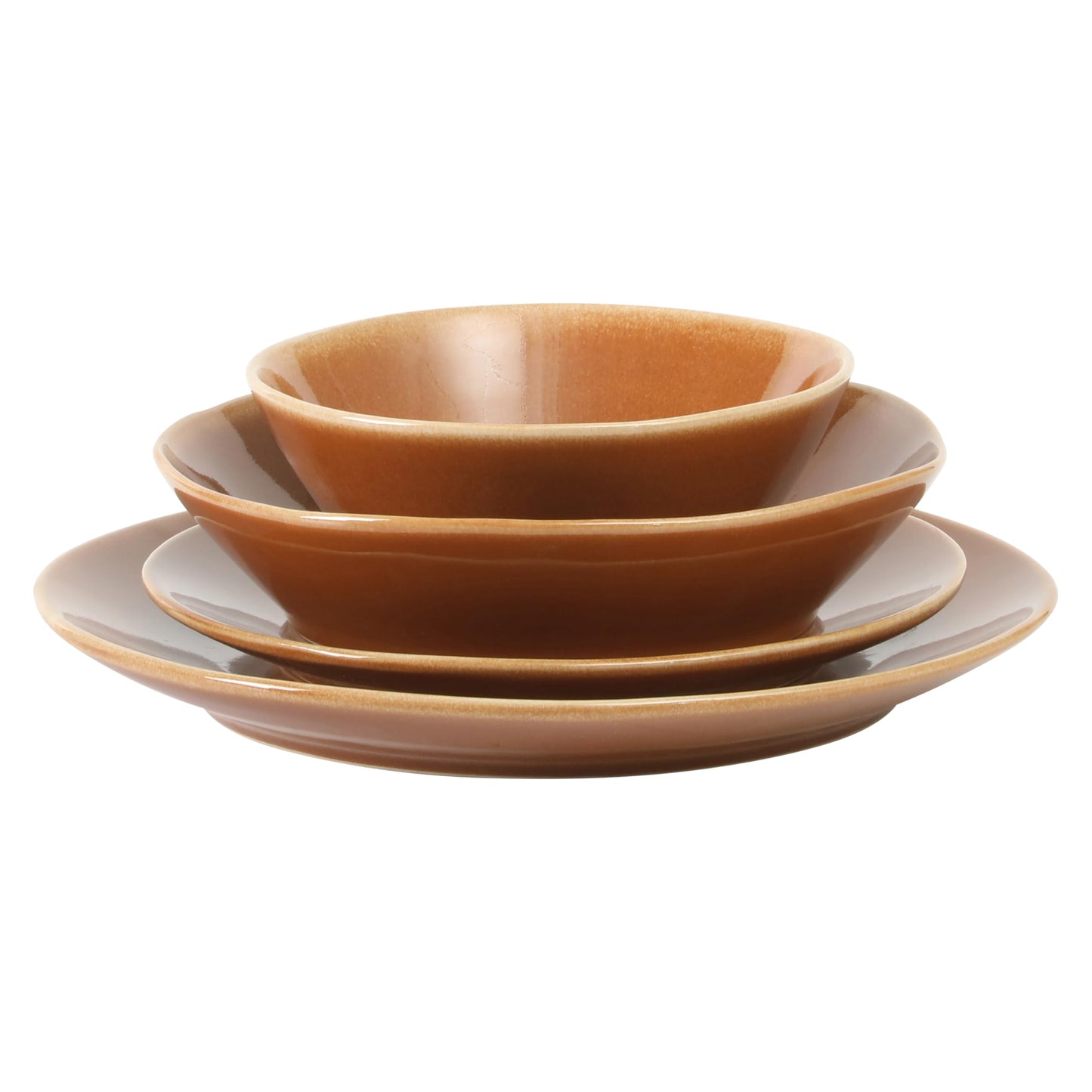 Bloomhouse - Oprah's Favorite Things - Montecito Breeze 16 Piece (Service for 4) Double Plates and Bowls Stoneware Reactive Glaze Dinnerware Set - Terracotta Canyon