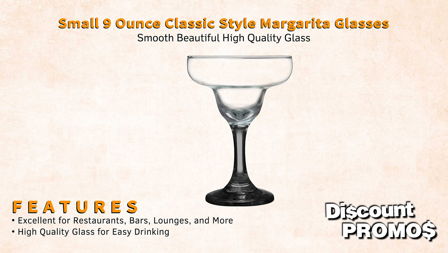 DISCOUNT PROMOS 10 Margarita Glasses Set, 9 oz. - Classic, Smooth, Barware, Glassware - Black