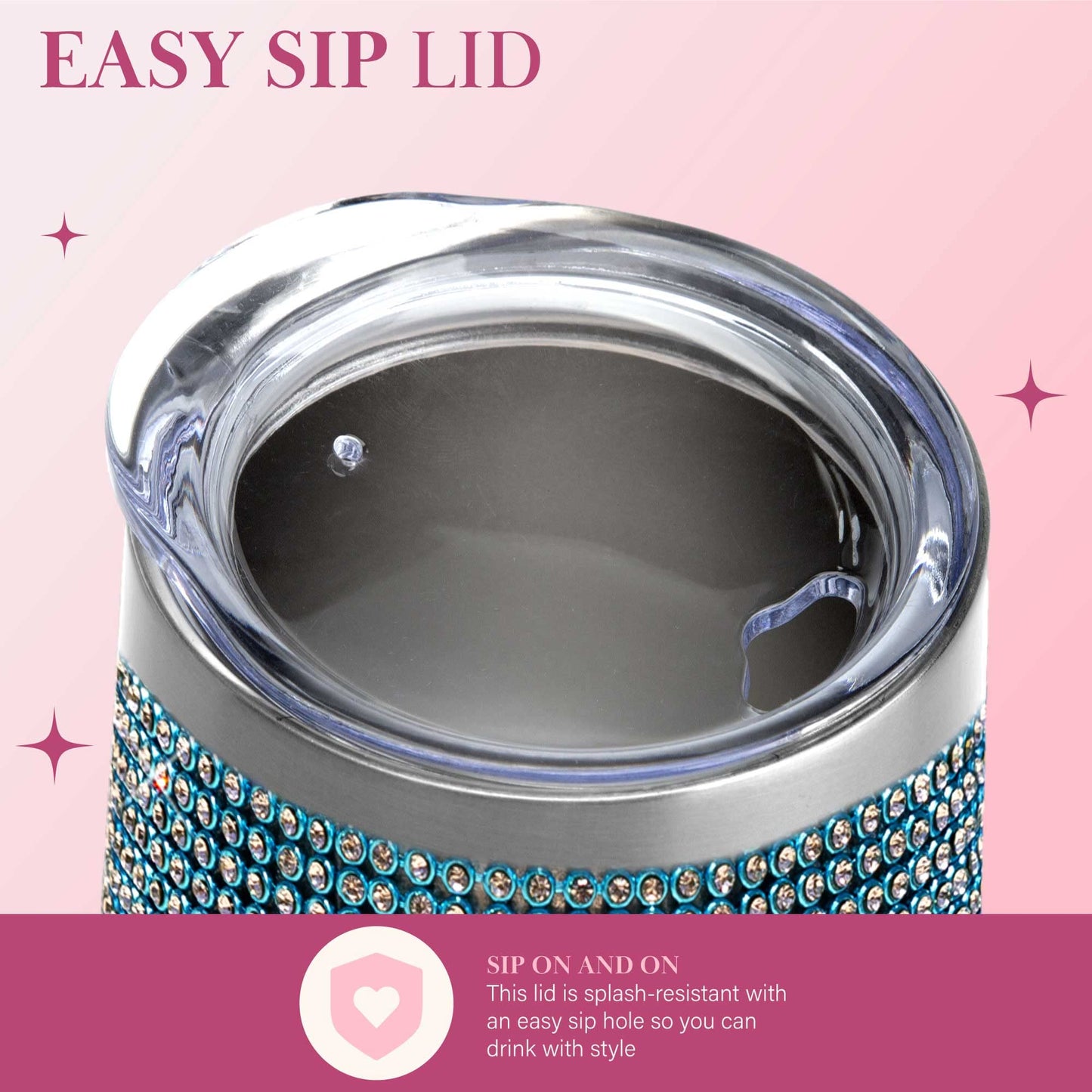 Paris Hilton Diamond Bling Wine Tumbler, Vacuum Insulated Stainless Steel with Easy Sip Lid, Bedazzled with Over 2500 Rhinestones, 12-Ounce, Blue
