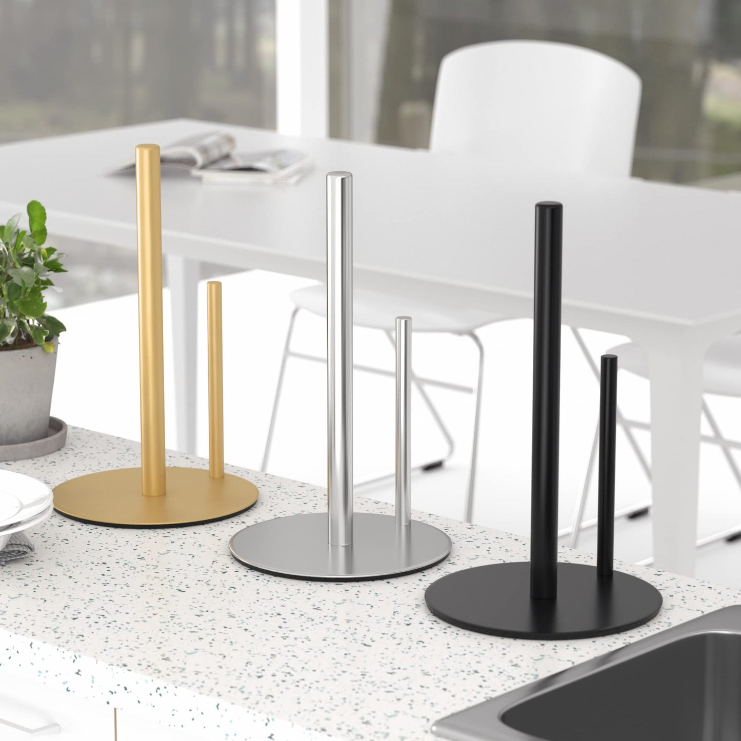 Paper Towel Holder Gold Kitchen Roll Holder, Premium Stainless Steel Paper Towel Holder for Kitchen Roll Organize, Countertop Roll Dispenser with Weighted Base
