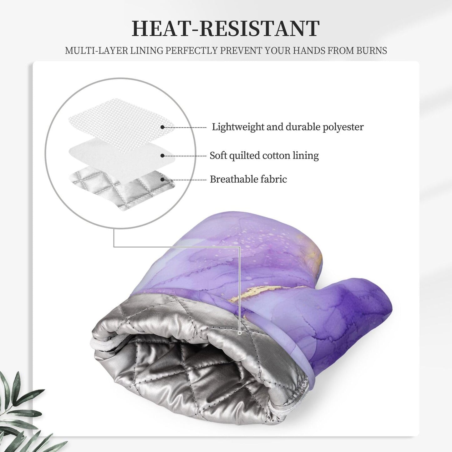 Oven Mitts and Pot Holders Pastel Purple Marble Silicone Kitchen Accessories Set of 4 Heat Resistant Long Gloves Potholder Non-Slip Grip for Chef Cooking Baking Grilling BBQ